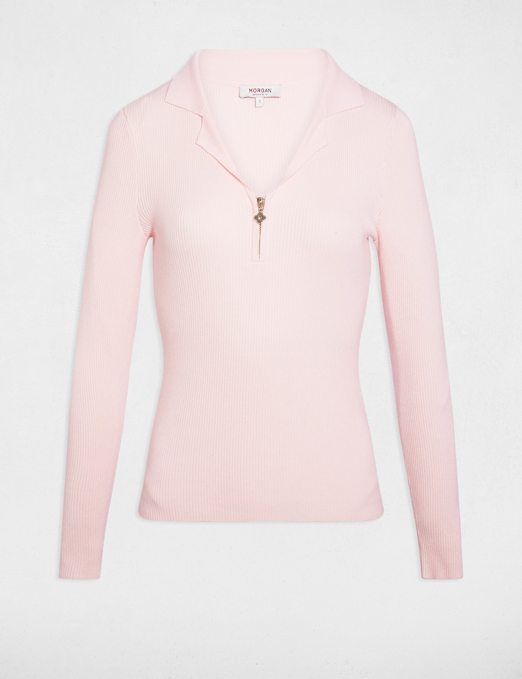 Pull ajust&eacute; col tailleur rose clair femme