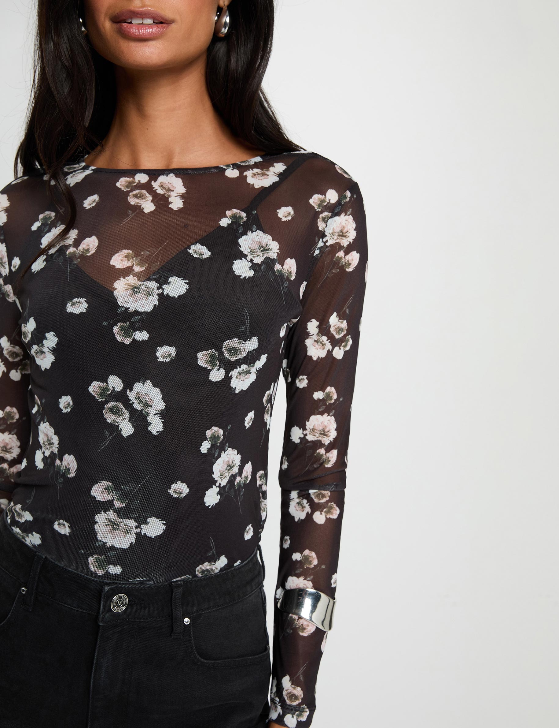 T-shirt r&eacute;sille manches longues multicolore femme