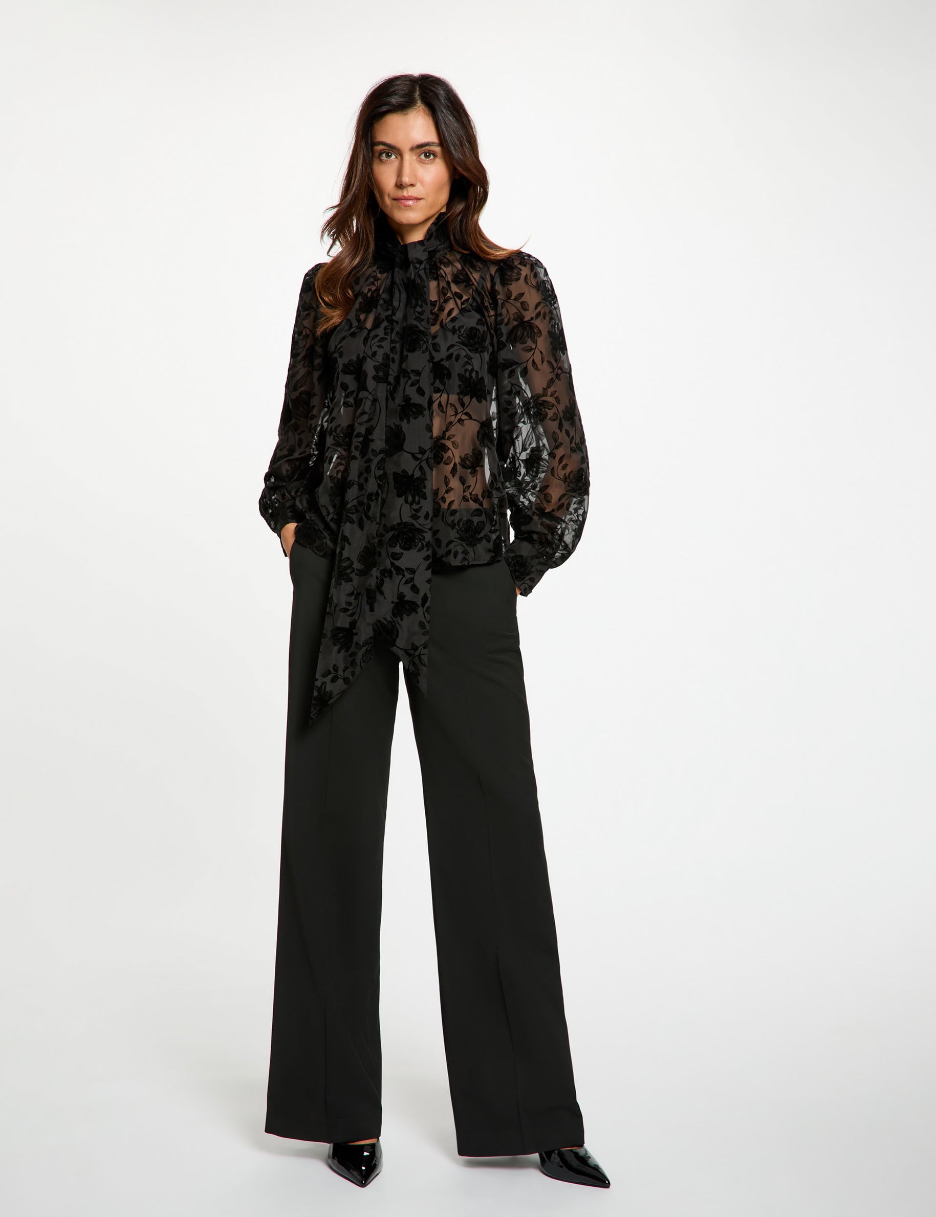Pantalon droit satin noir femme