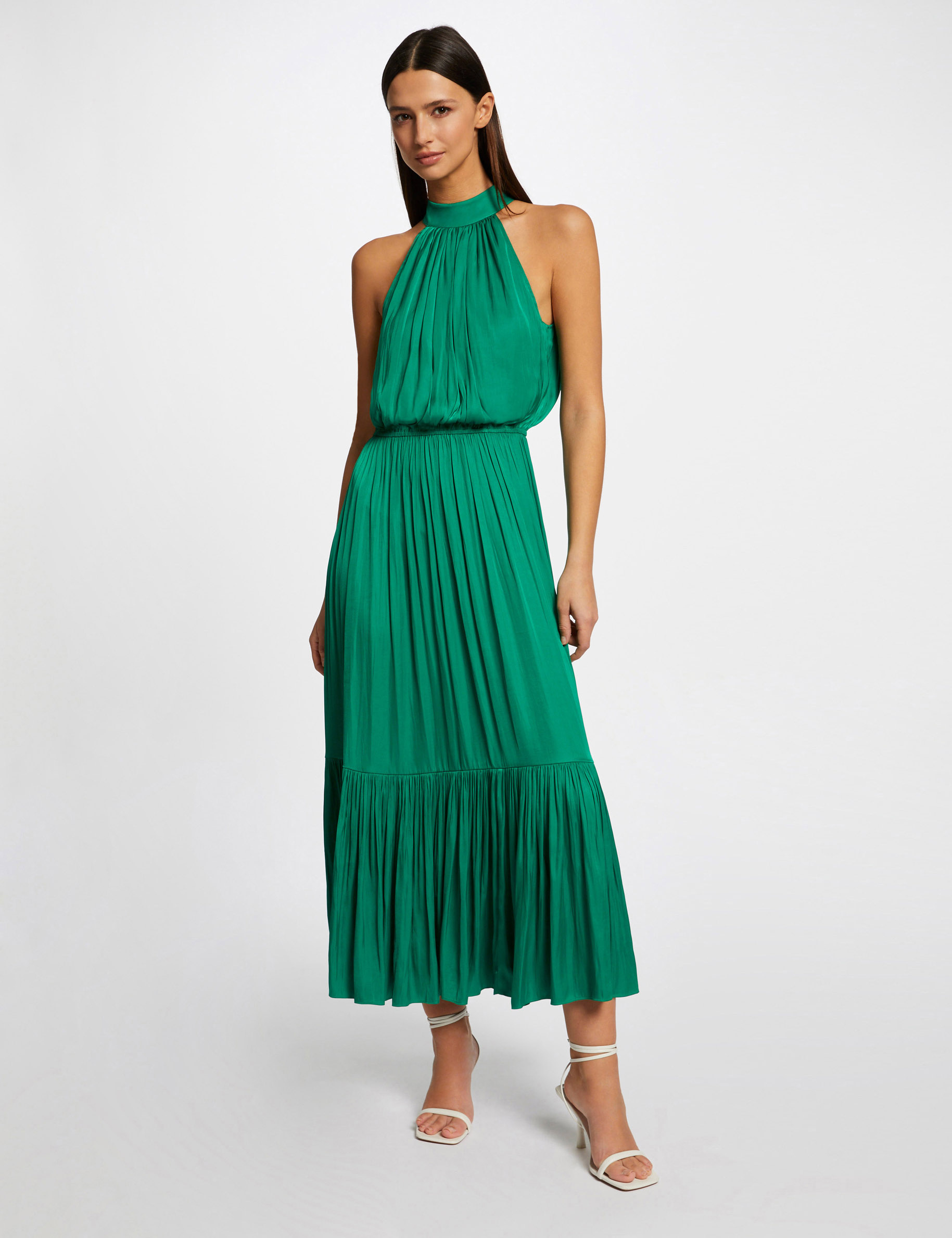 Robe longue évasée fluide vert femme Robe longue évasée fluide vert femme