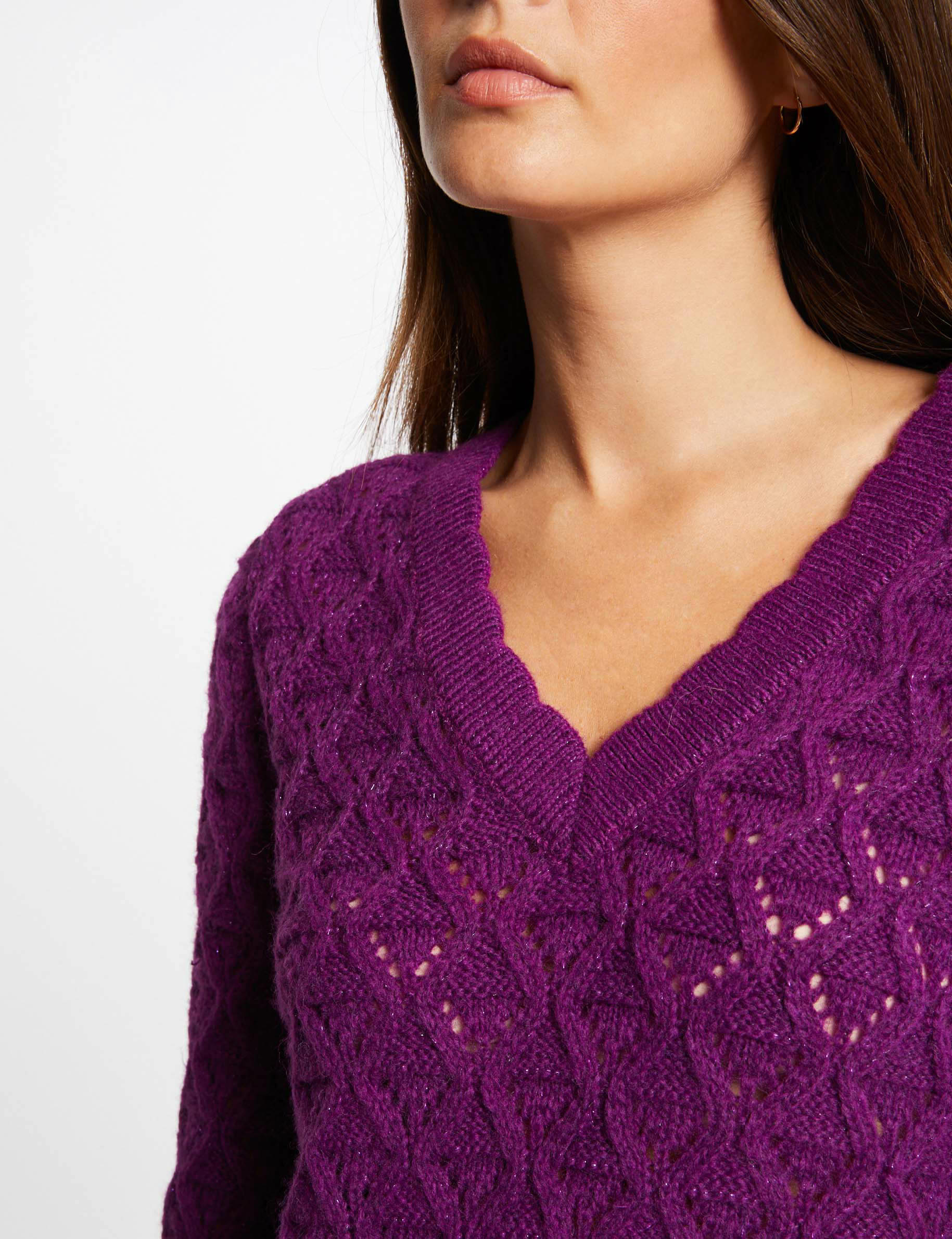 Pull manches longues à col en V violet femme Pull manches longues à col en V violet femme