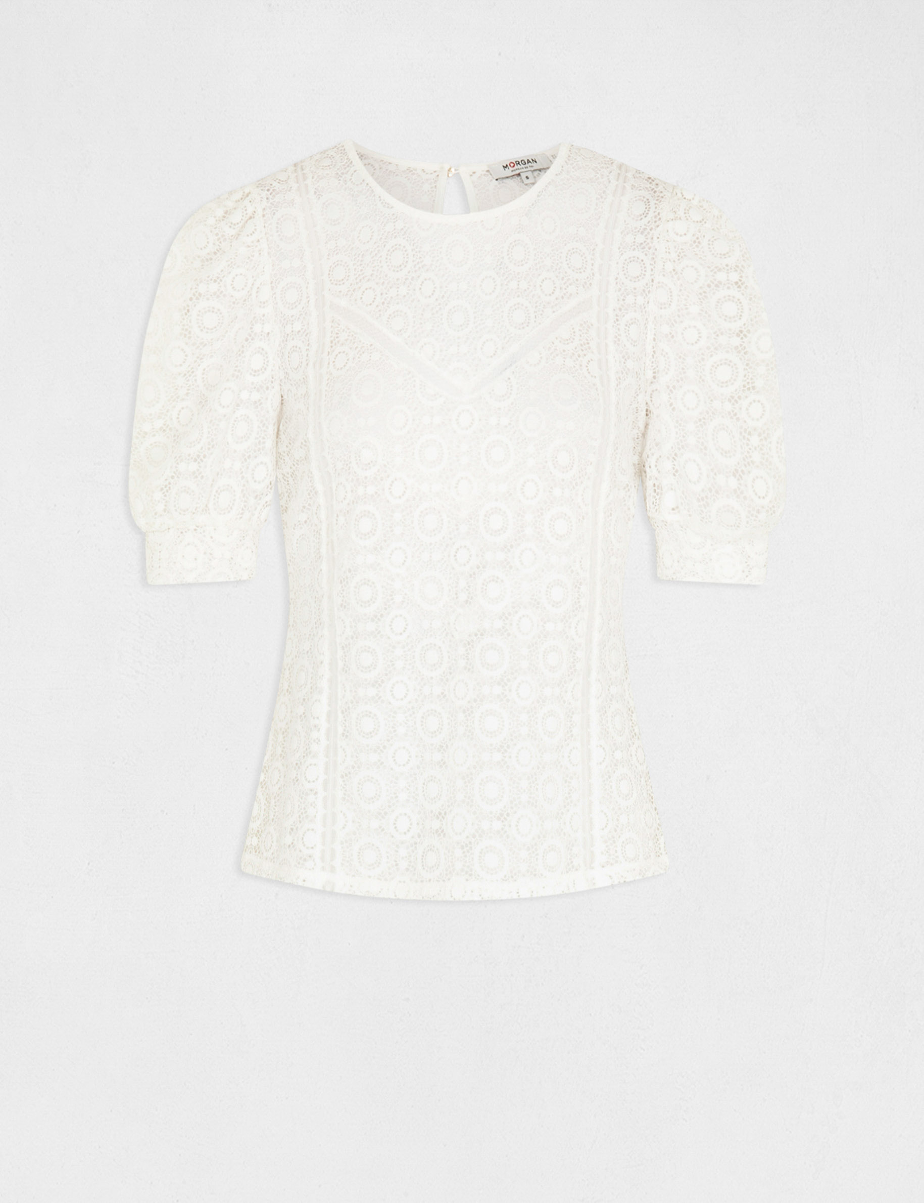 T-shirt manches courtes en dentelle ecru femme T-shirt manches courtes en dentelle ecru femme