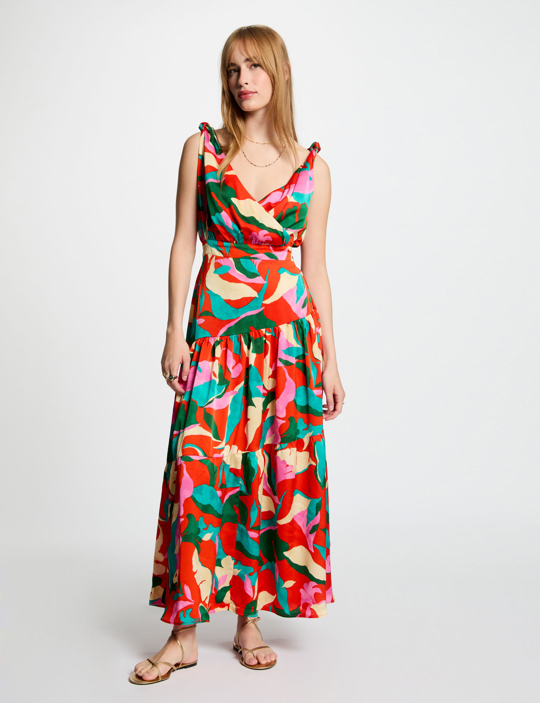 Robe longue droite imprim&eacute;e multicolore femme