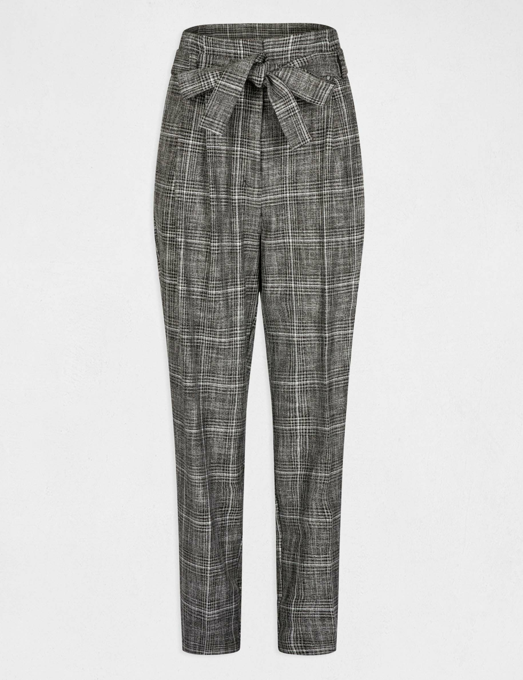 Pantalon city paperbag à carreaux gris moyen femme Pantalon city paperbag à carreaux gris moyen femme