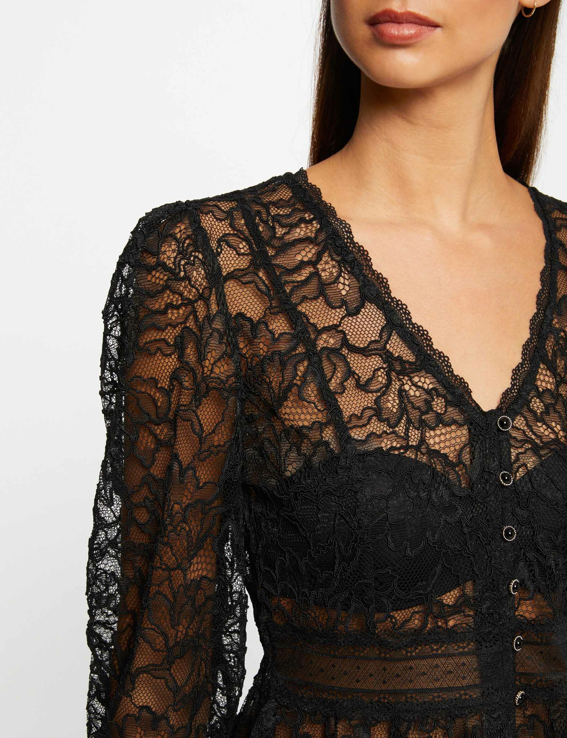 t shirt manches 34 en dentelle noir femme T-shirt manches 3/4 en dentelle noir femme