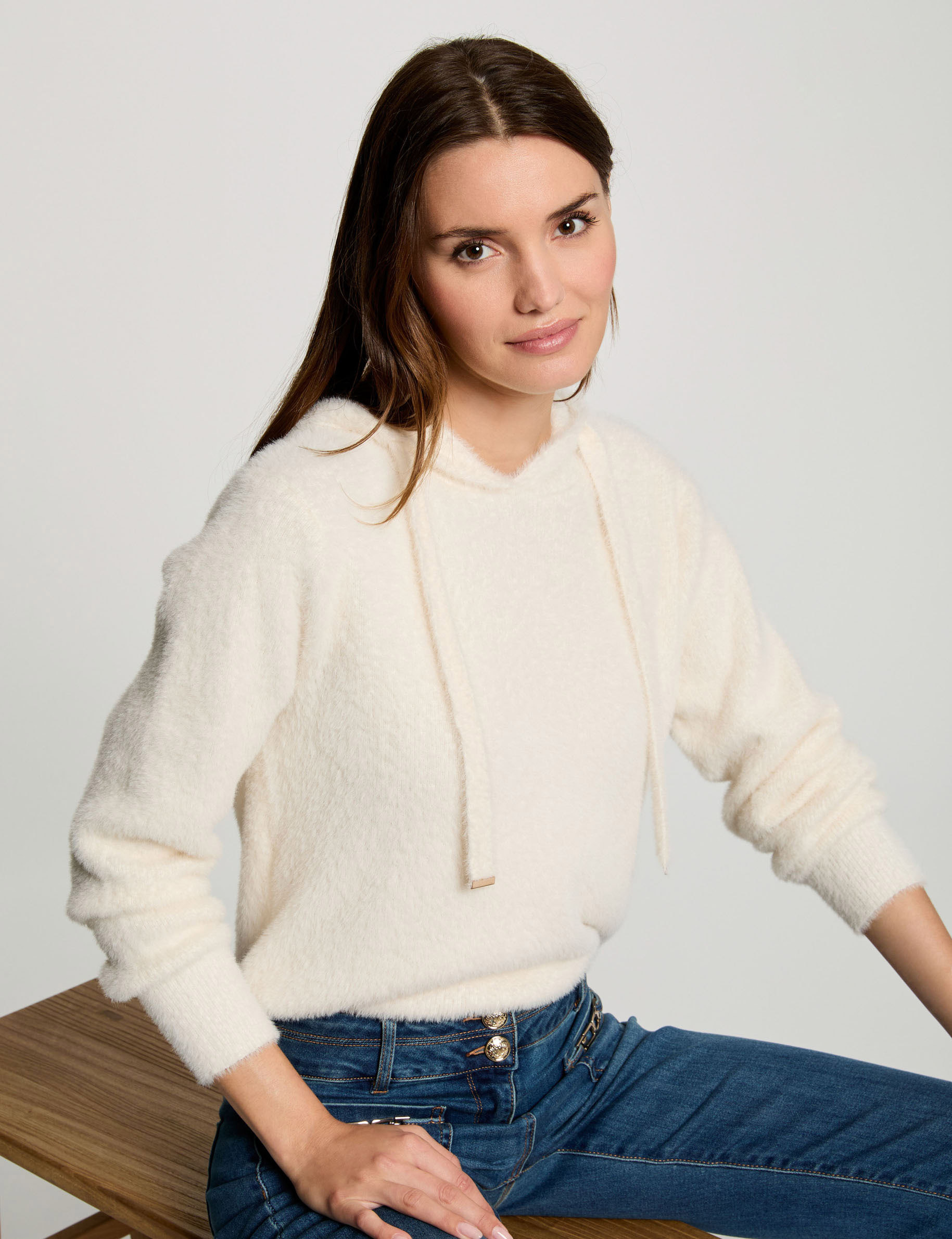 Pull à Capuche Maille Point Blanc Avec Stitch - Taille S, Neuf Sans étiquettes