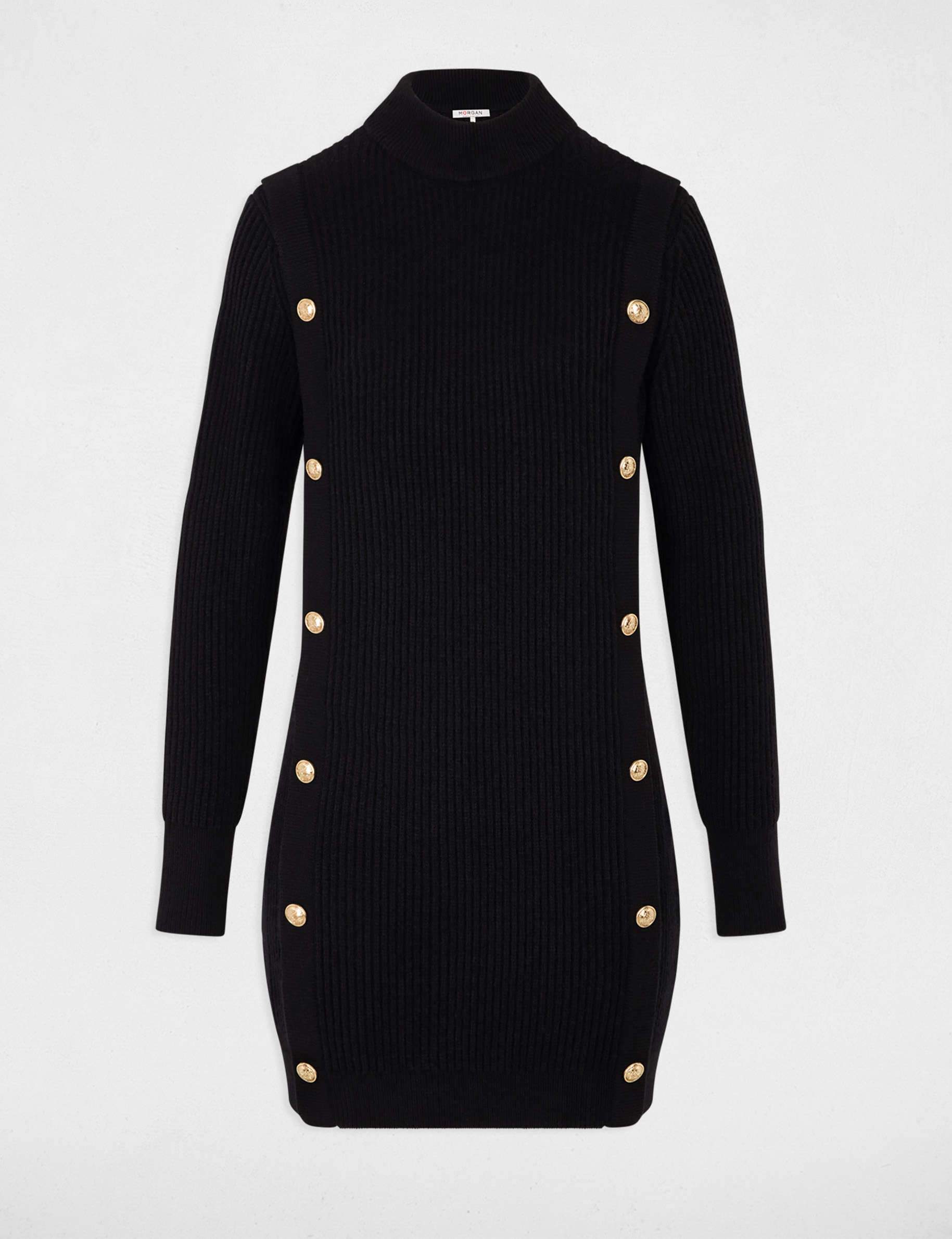 Robe tricot courte col rond noir femme