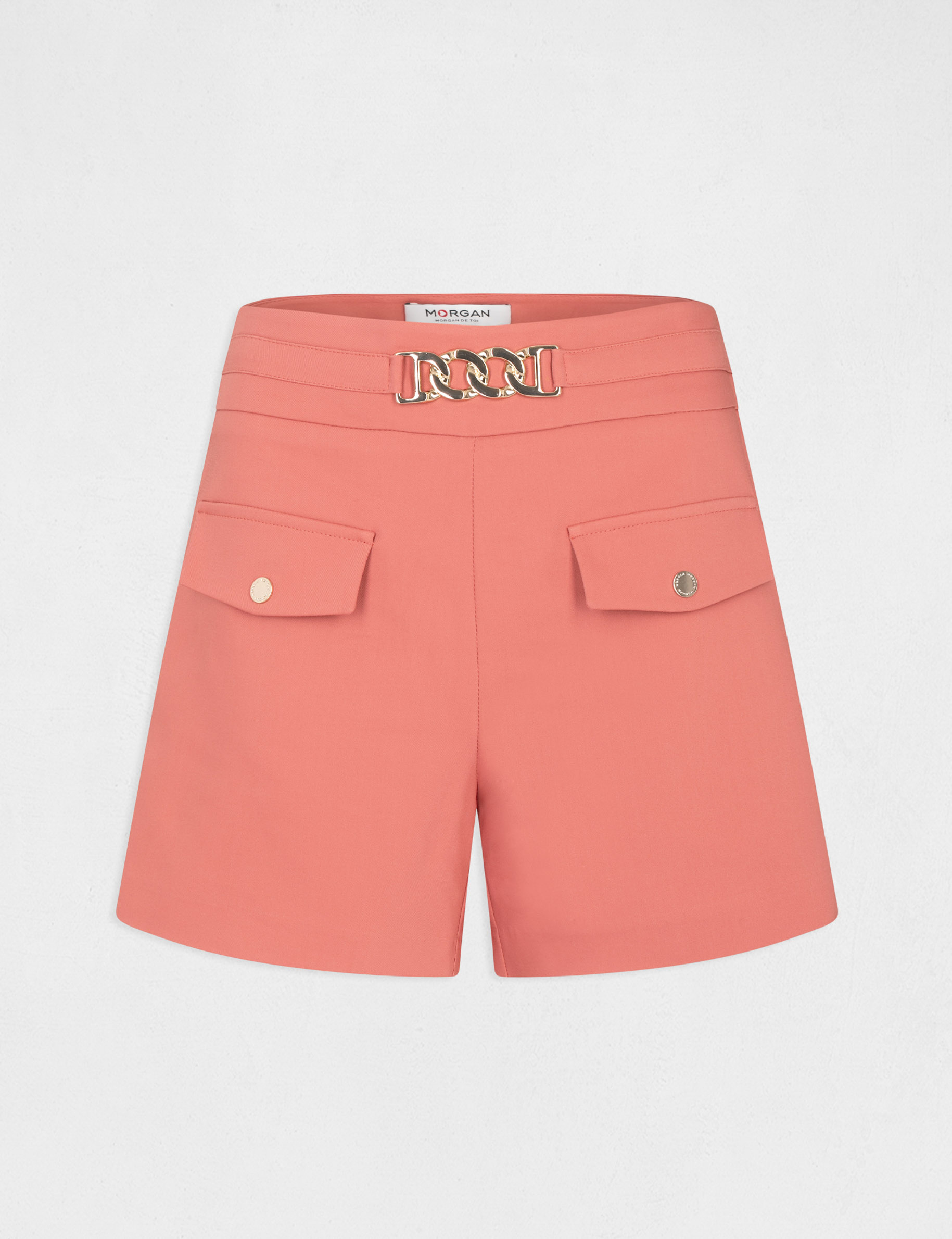 Short droit taille haute avec ornement rouille femme