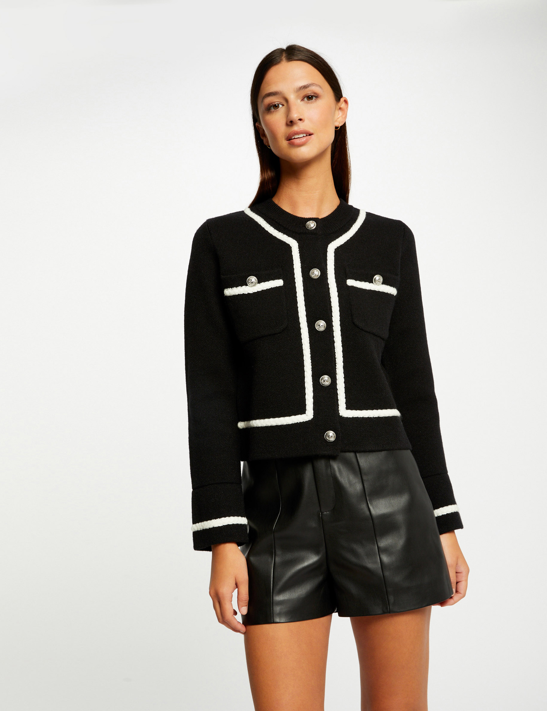 gilet manches longues boutonne noir femme Gilet manches longues boutonné noir femme