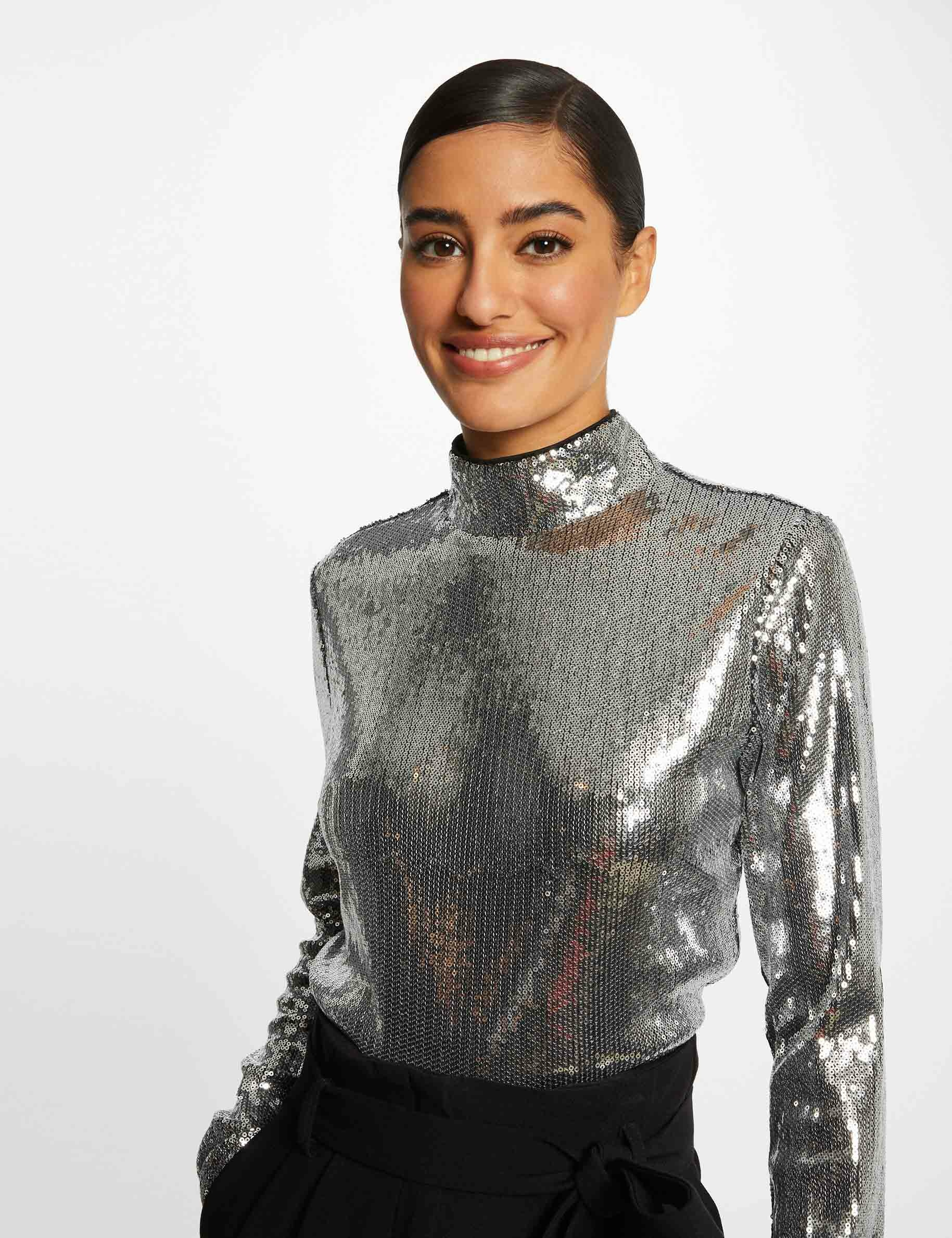T-shirt manches longues à sequins argente femme T-shirt manches longues à sequins argente femme