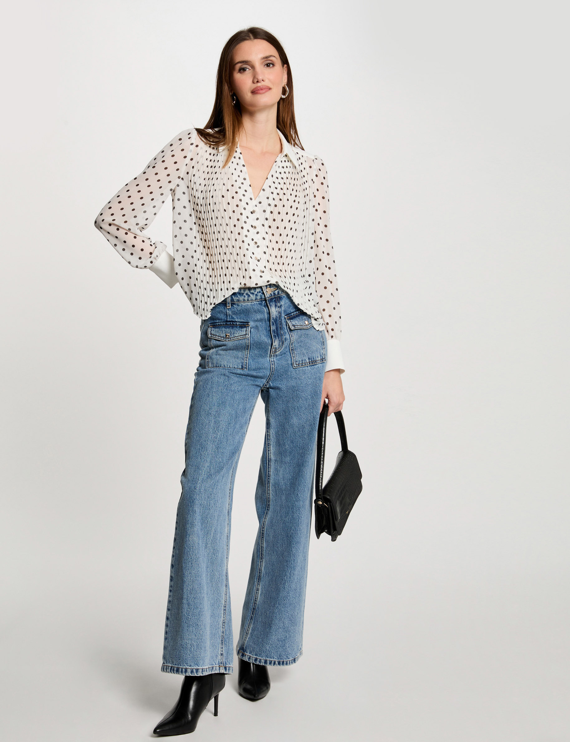 chemise manches longues a pois blanc femme Chemise manches longues à pois blanc femme