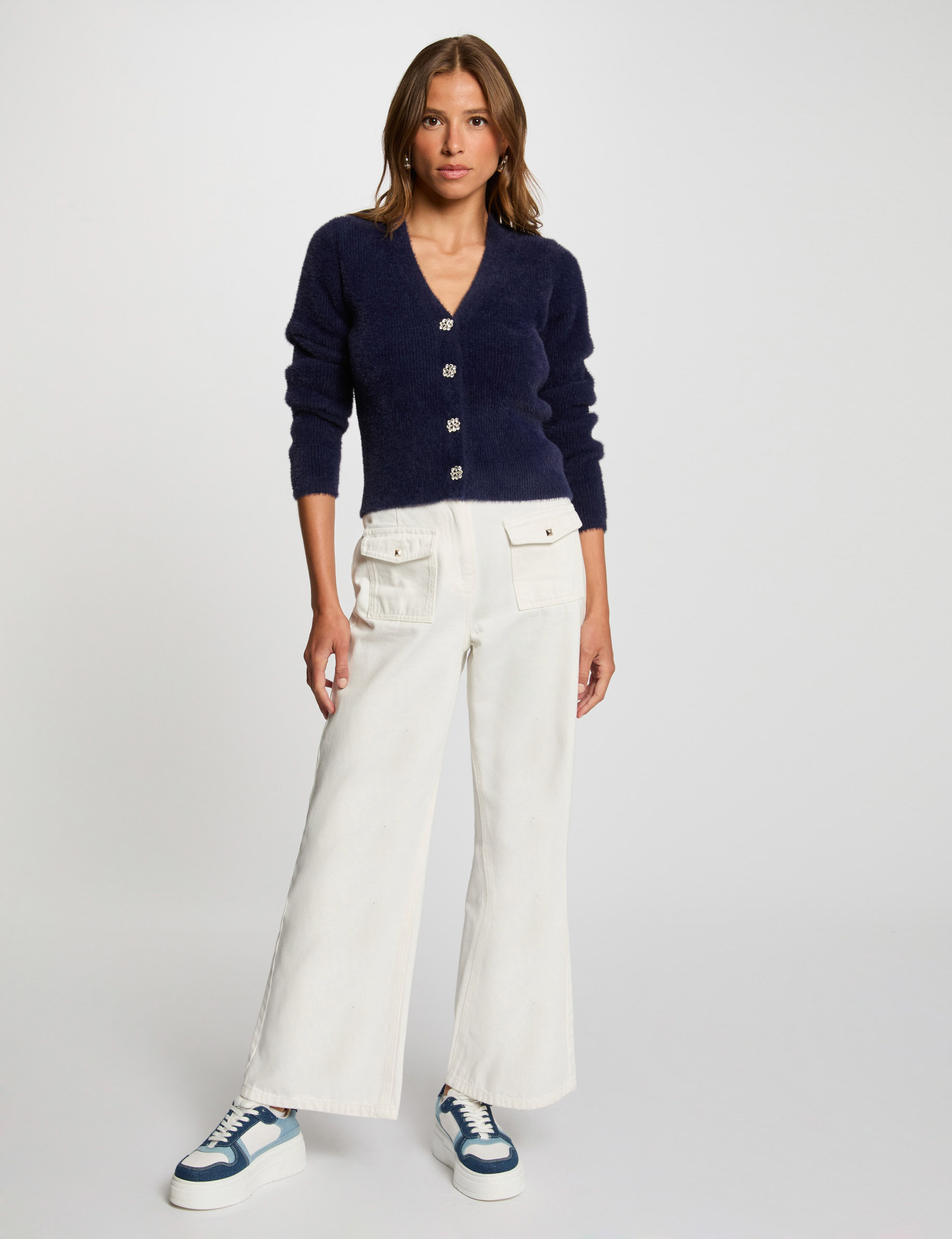 gilet manches longues bleu marine femme Gilet manches longues bleu marine femme