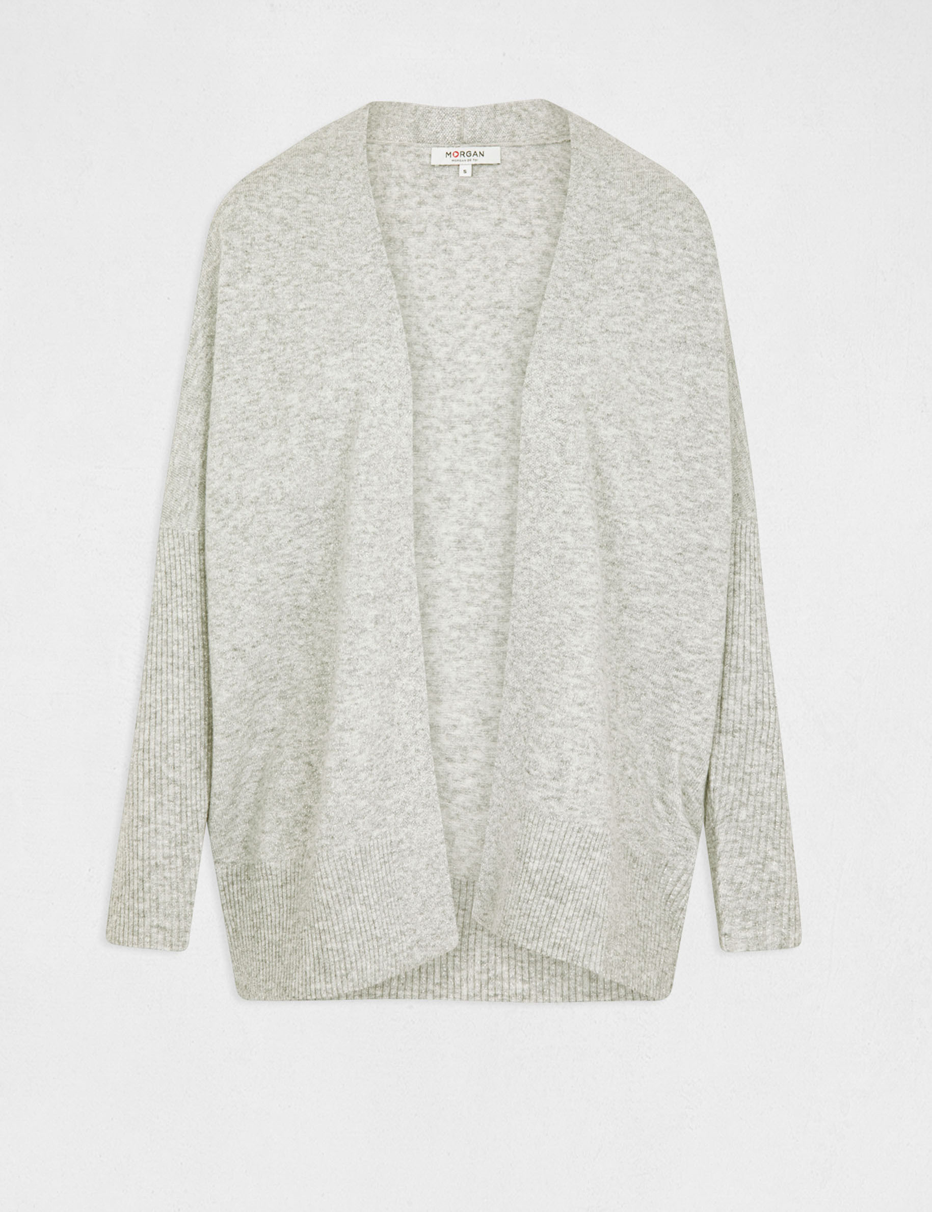 Gilet manches longues à col ouvert gris clair femme