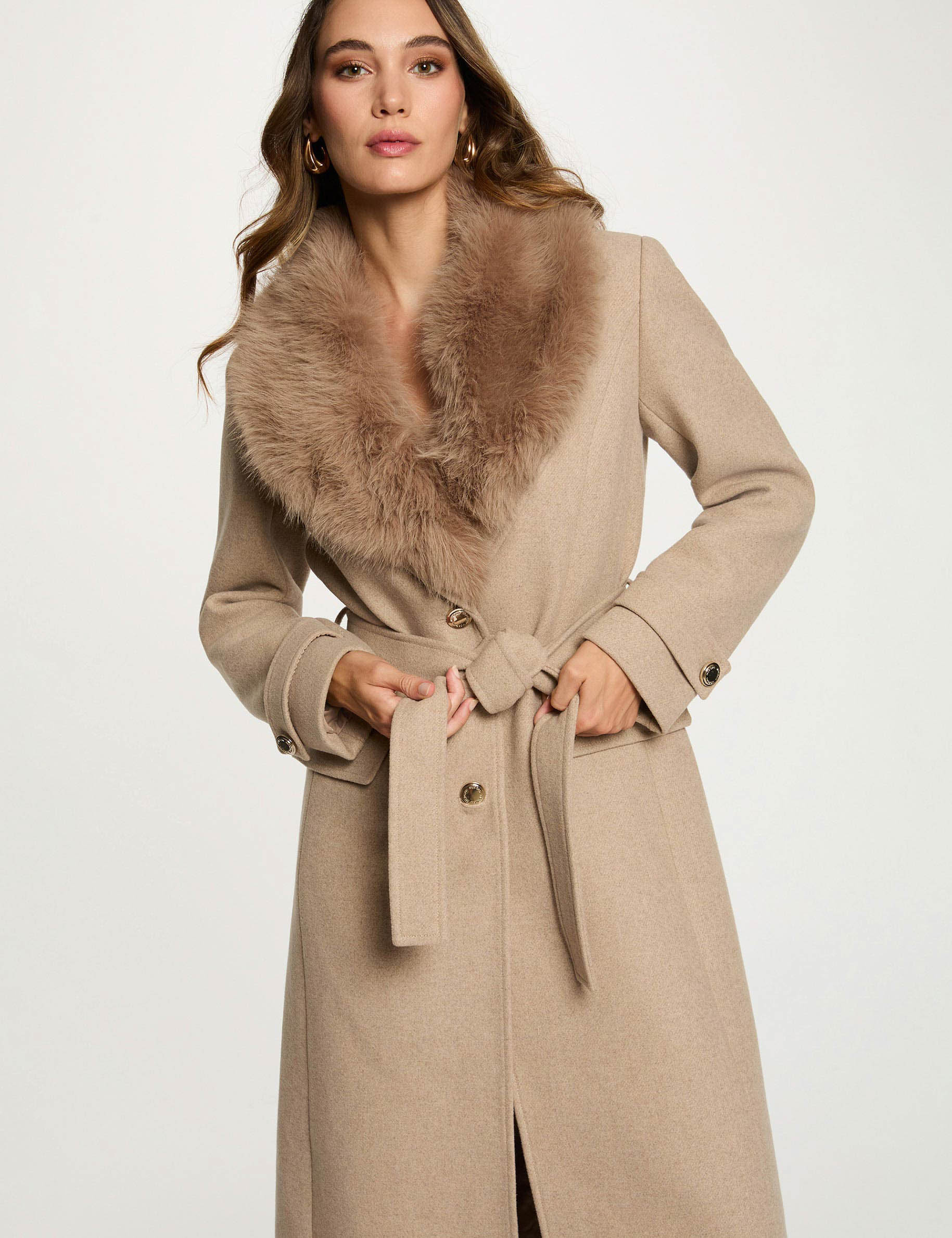 Manteau Ceinturé En Laine Mélangée Beige Kenneth Cole - Taille US 6 - Très Bon état