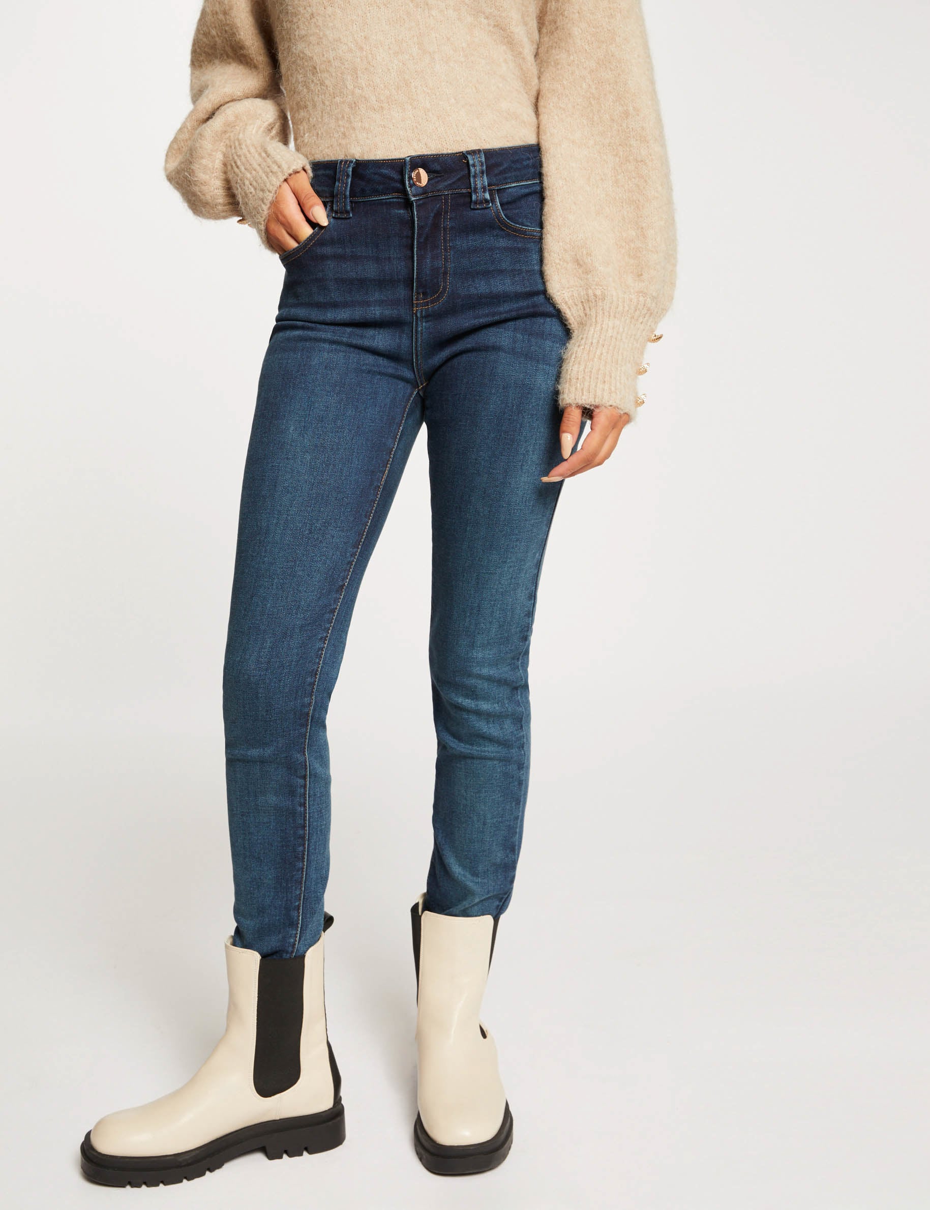 Jeans slim taille haute denim stone femme