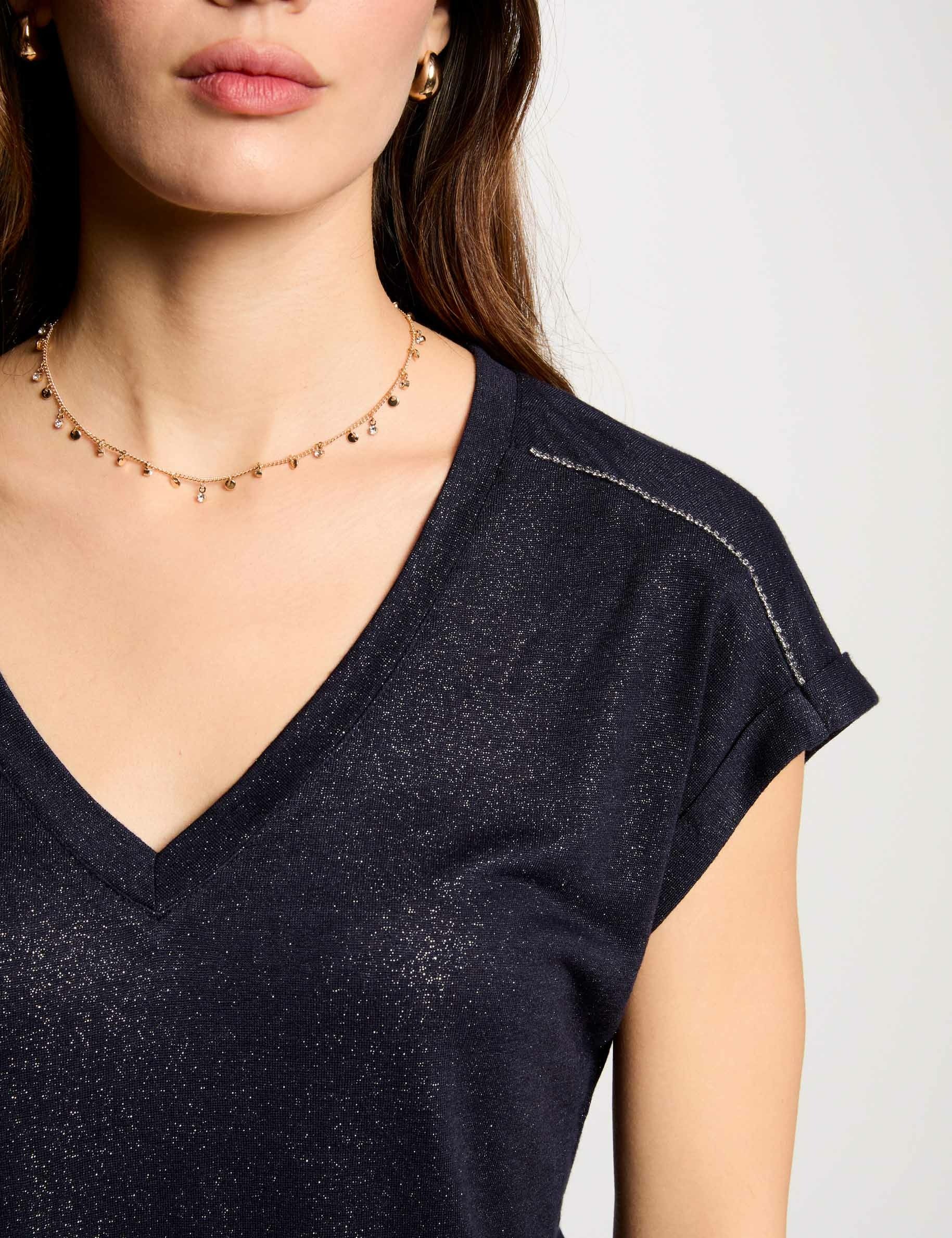 t shirt manches courtes strass bleu marine femme T-shirt manches courtes strass bleu marine femme