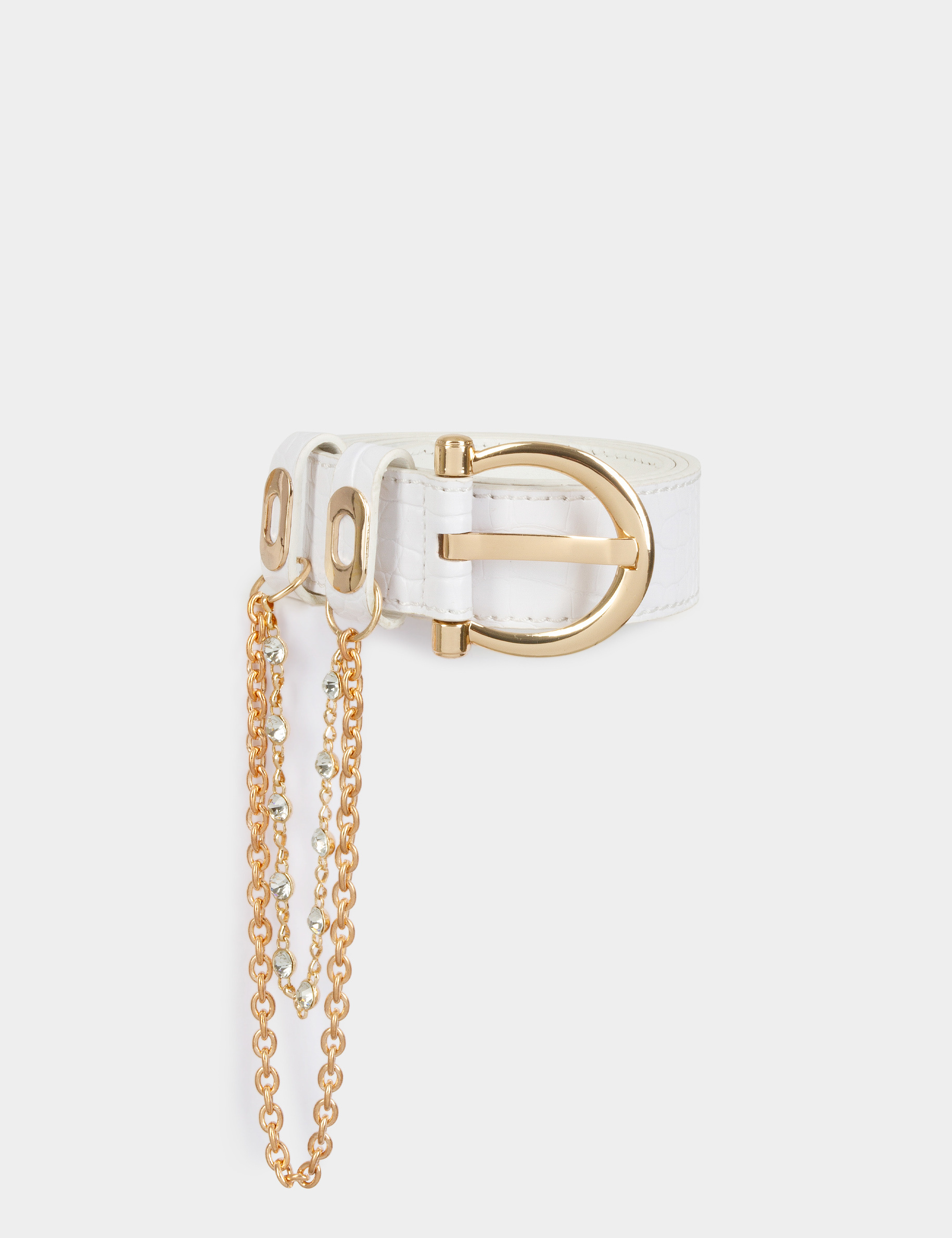 ceinture aspect croco avec chaines blanc femme Ceinture aspect croco avec chaînes blanc femme