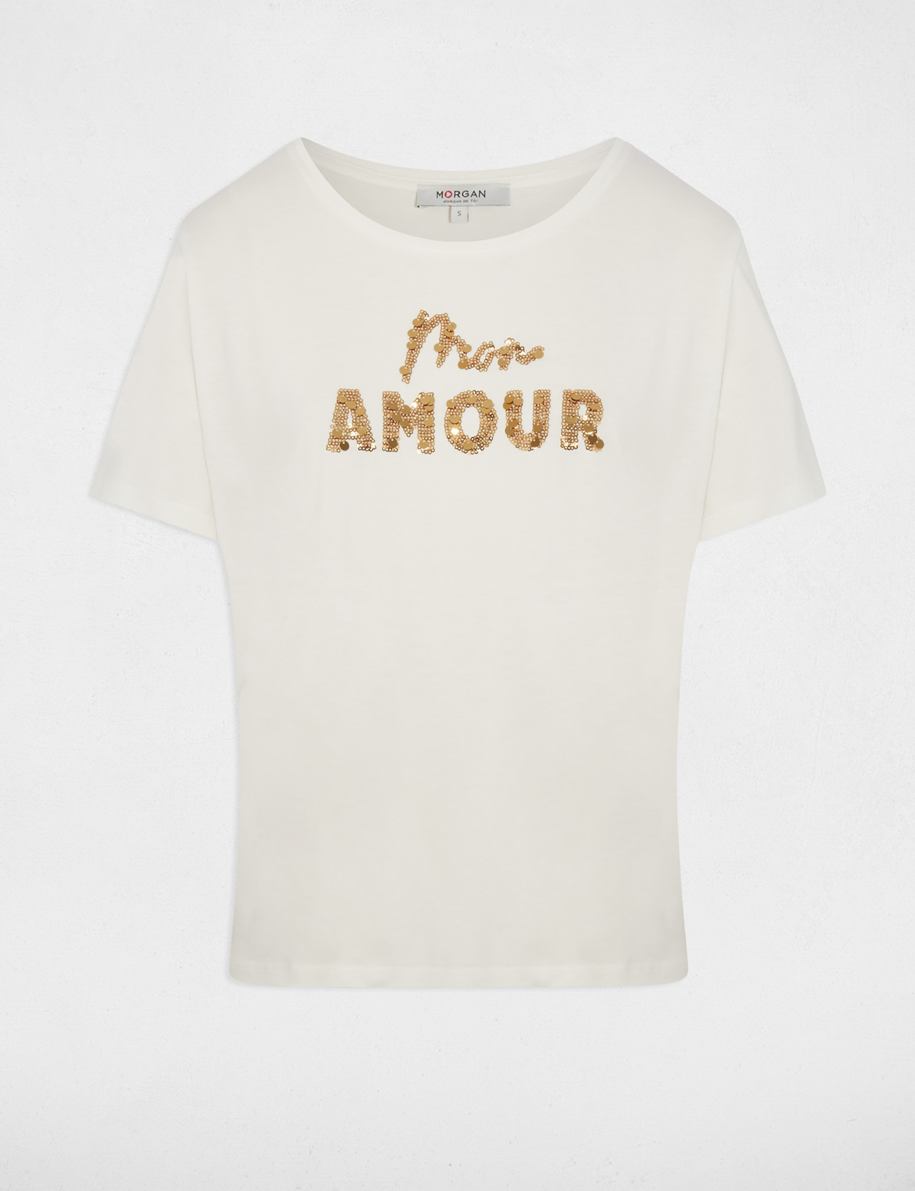 T-shirt brod&eacute; sequins blanc femme