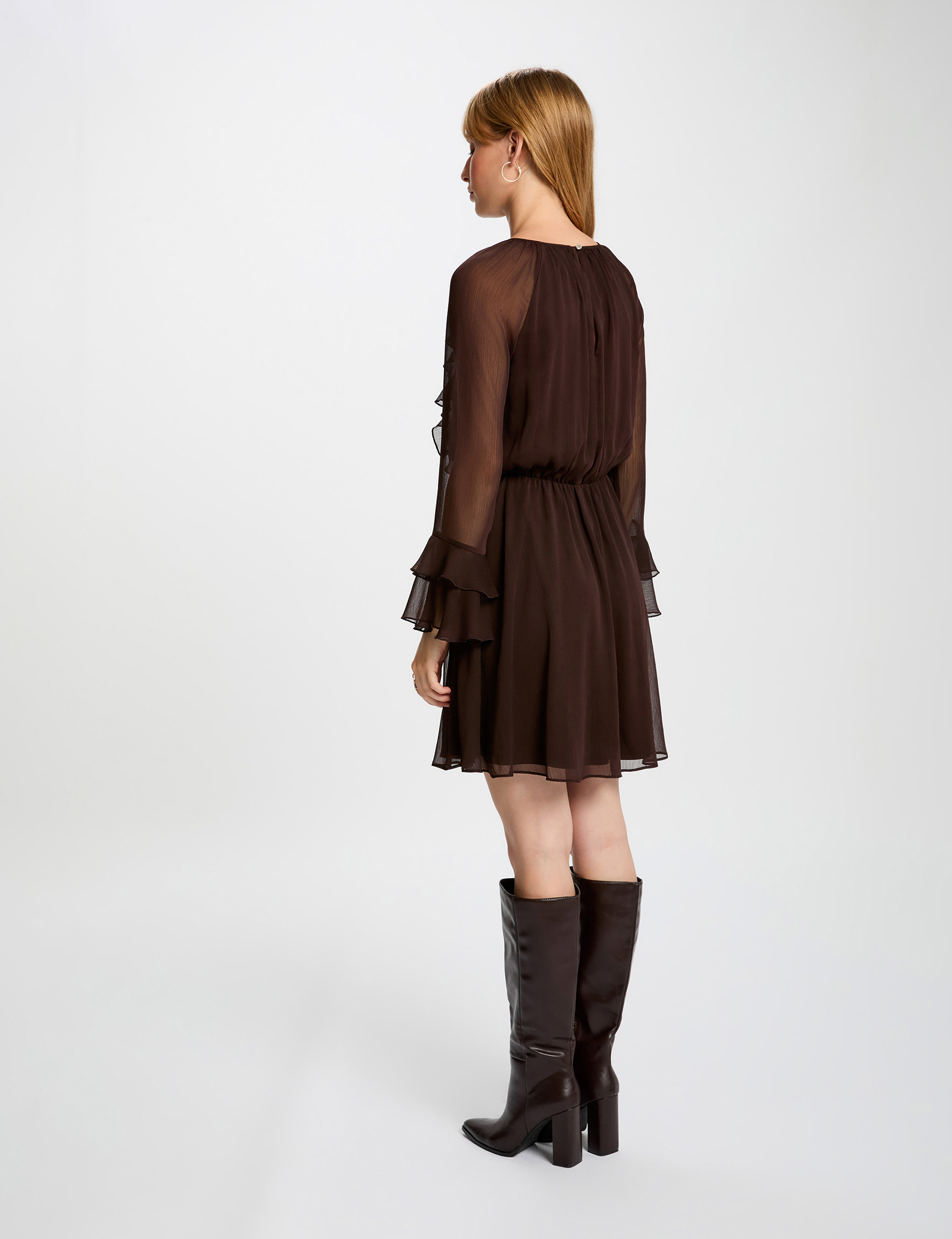 Robe courte fluide marron fonc&eacute; femme