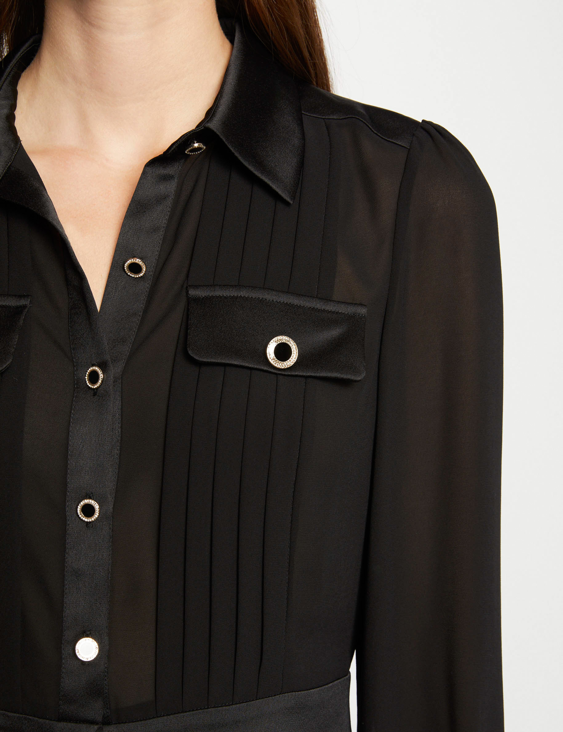 Chemise manches longues avec plis noir femme Morgan