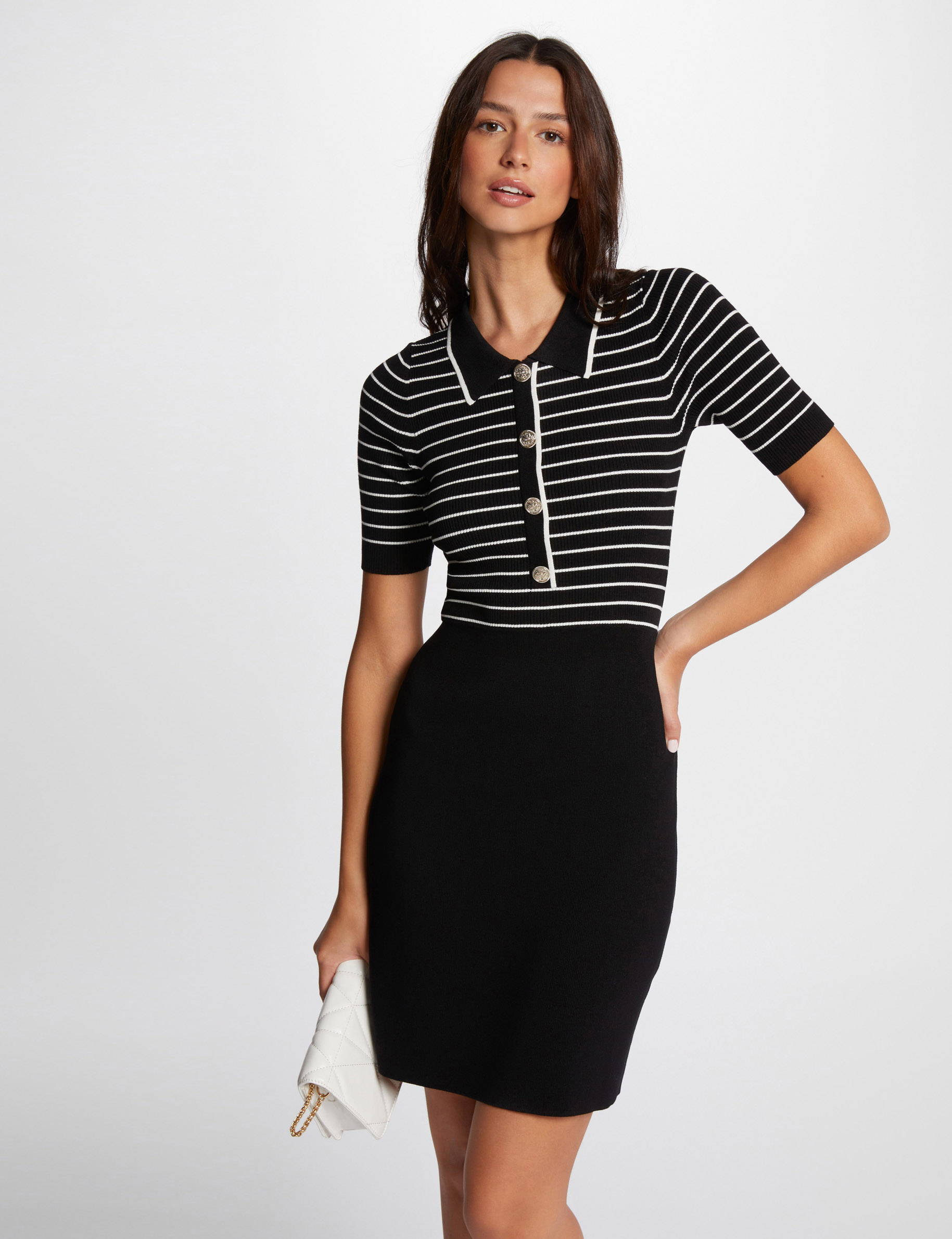 Robe tricot courte ray&eacute;e noir femme