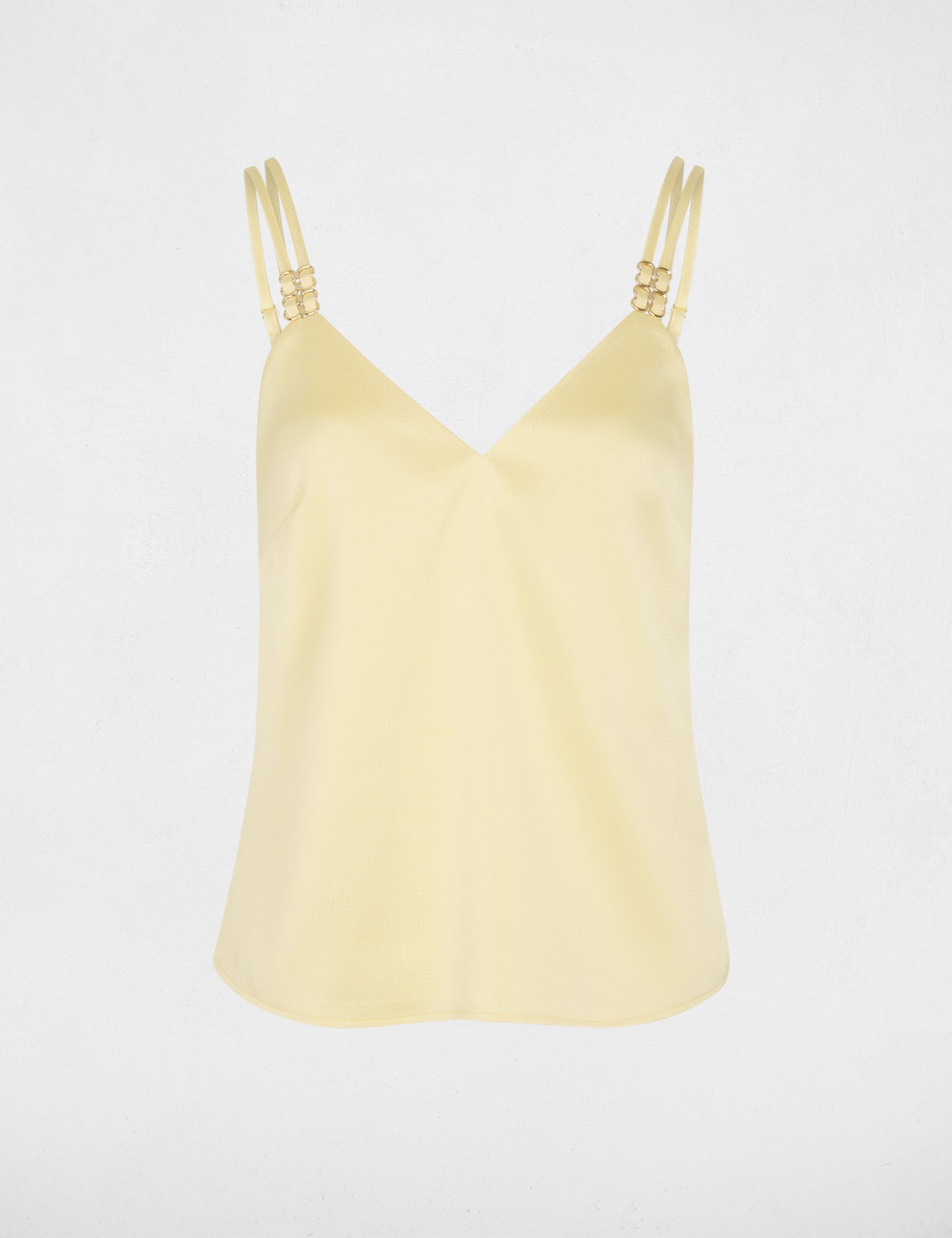 Top satin &agrave; bretelles jaune pastel femme