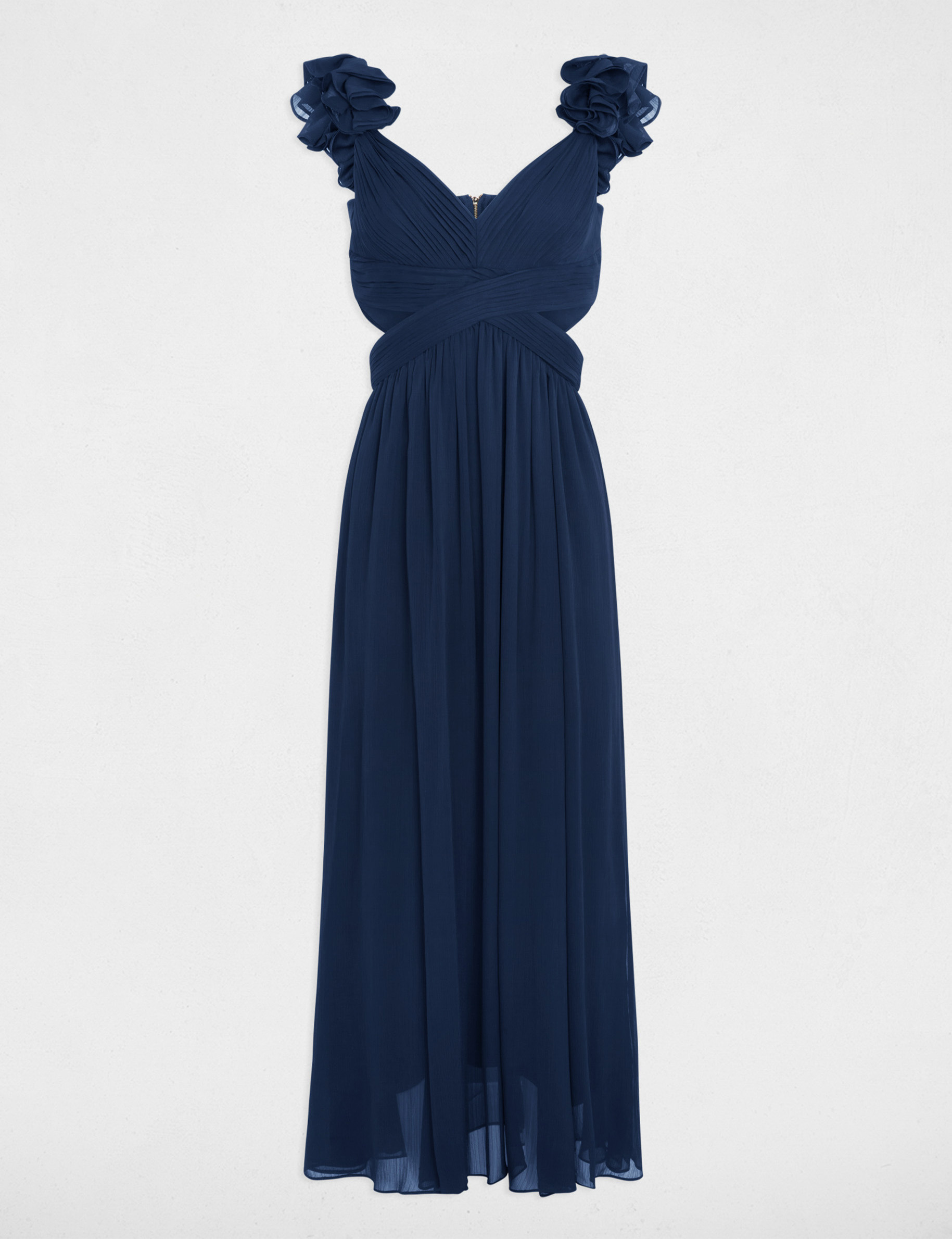 Robe longue droite fluide bleu marine femme