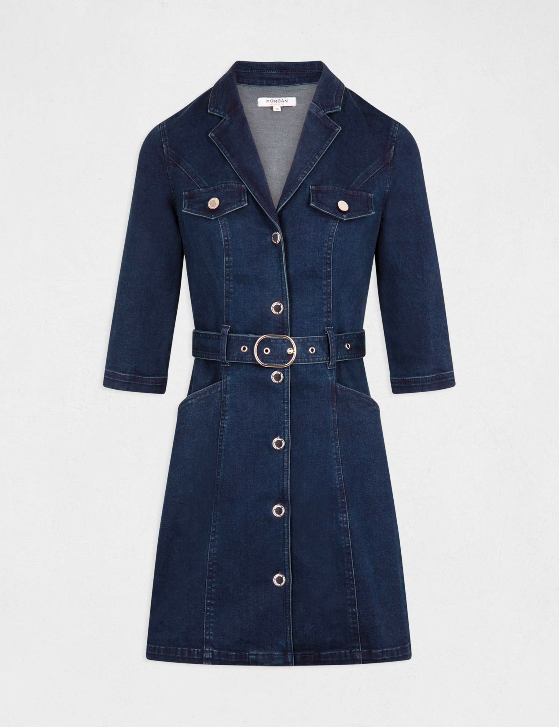 Robe trapèze ceinturée en jean jean brut femme Robe trapèze ceinturée en jean jean brut femme