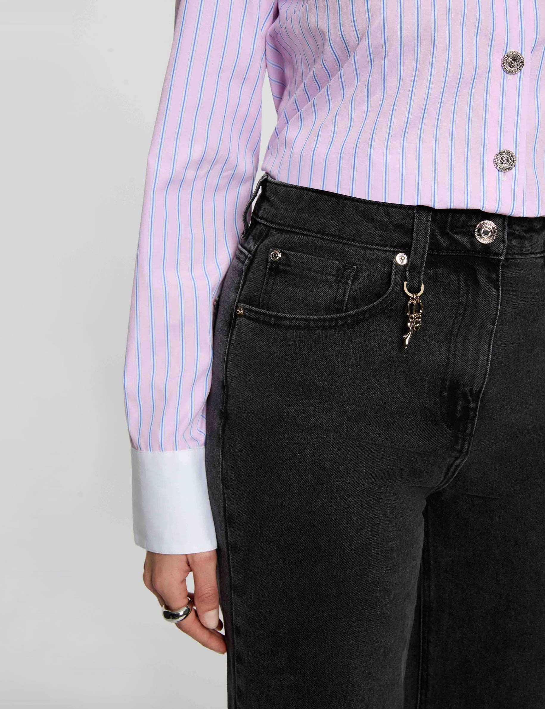 Jean large taille haute denim noir femme