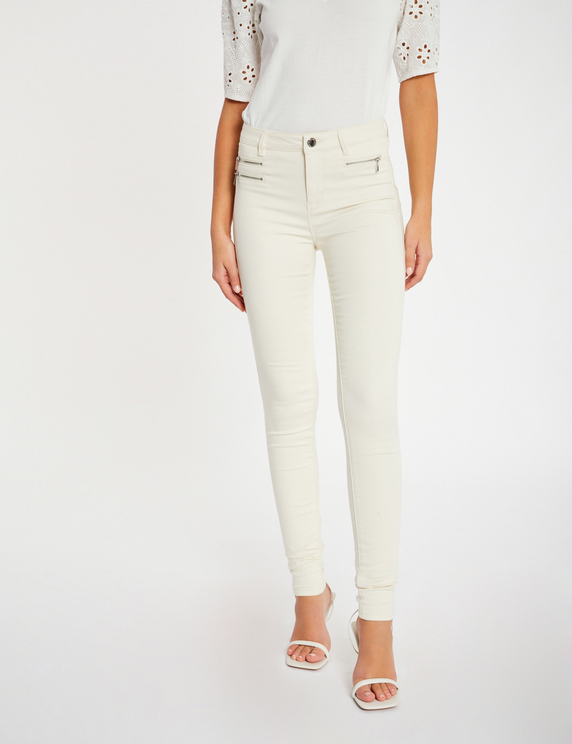 Pantalon slim effet stretch ivoire femme Pantalon slim effet stretch ivoire femme