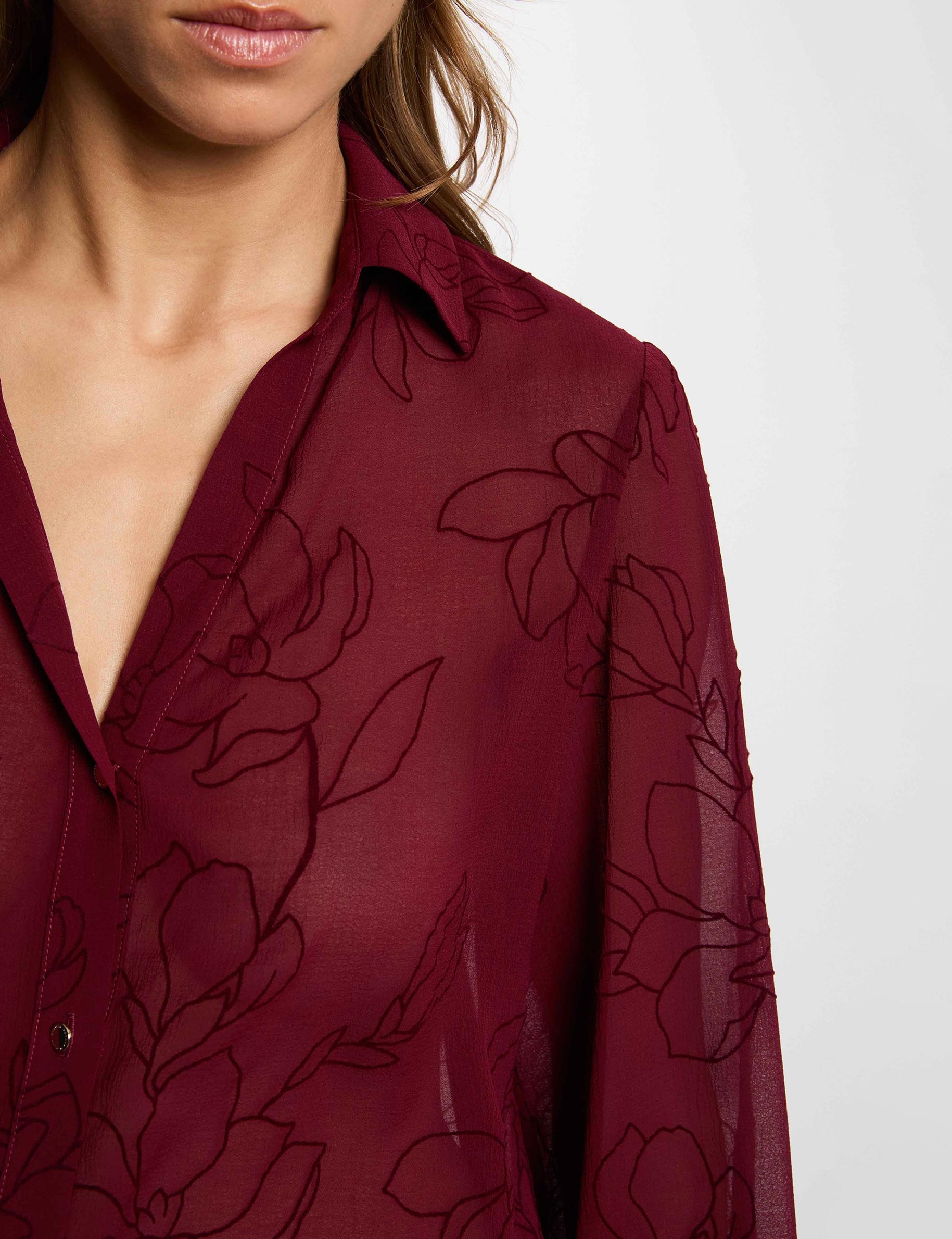 Chemise voile imprim&eacute;e bordeaux femme