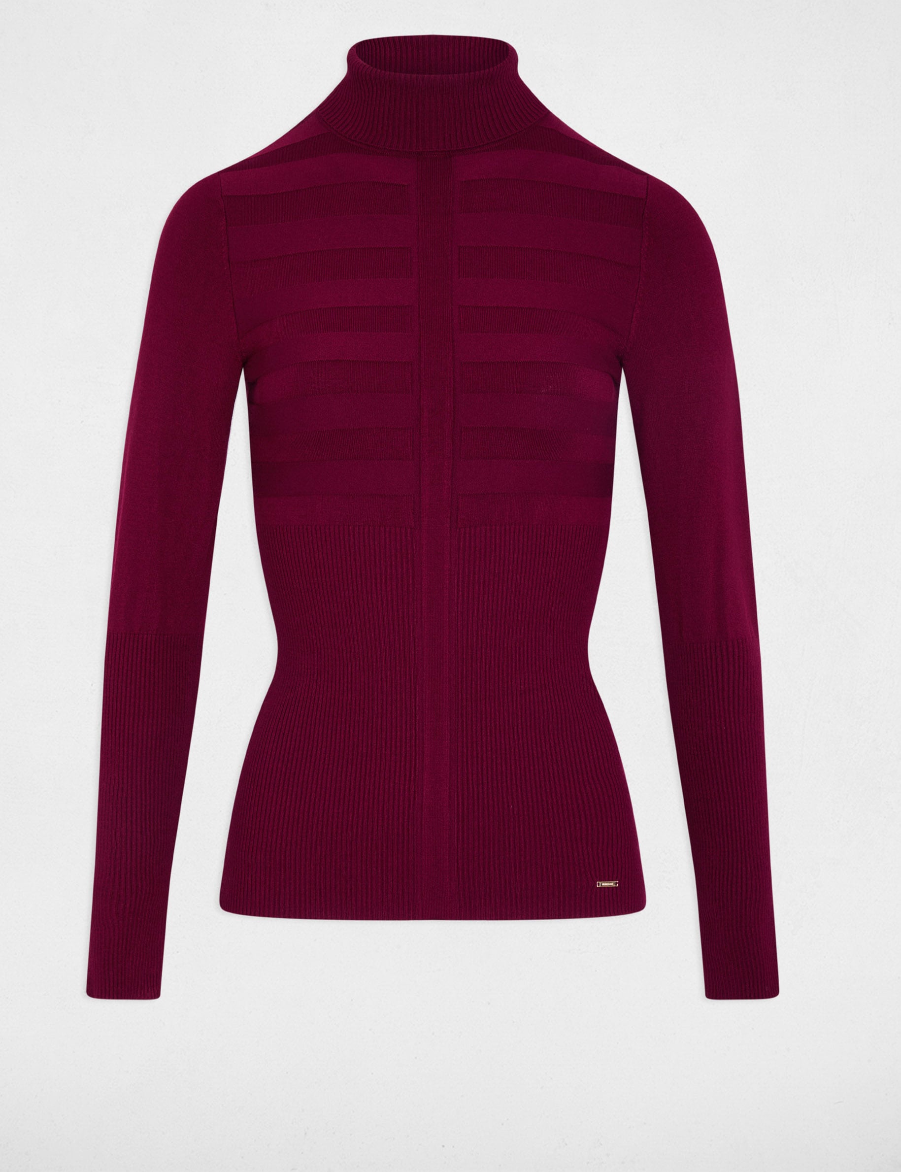Pull col roul&eacute; cintr&eacute; prune femme