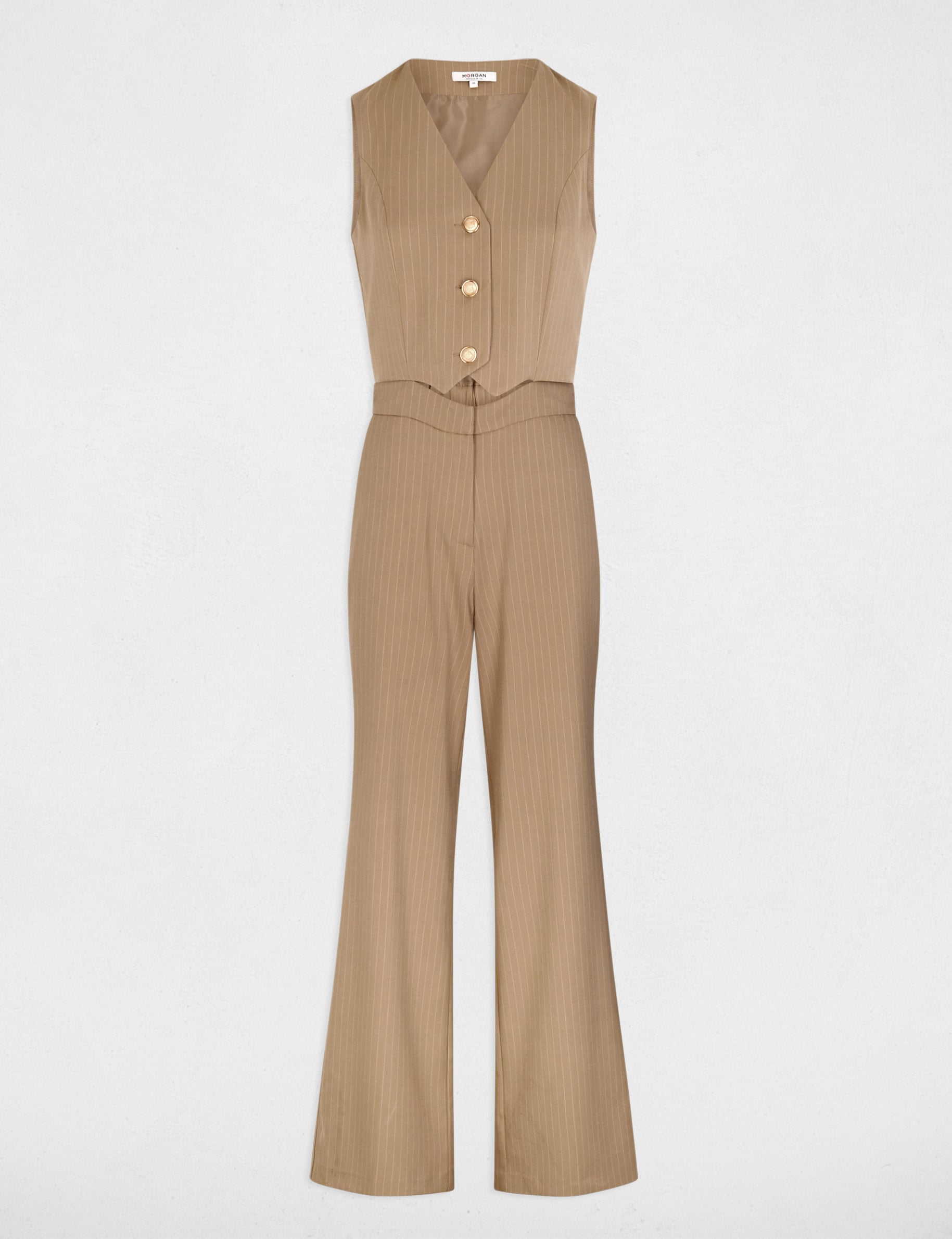 Combinaison fluide col v taupe femme
