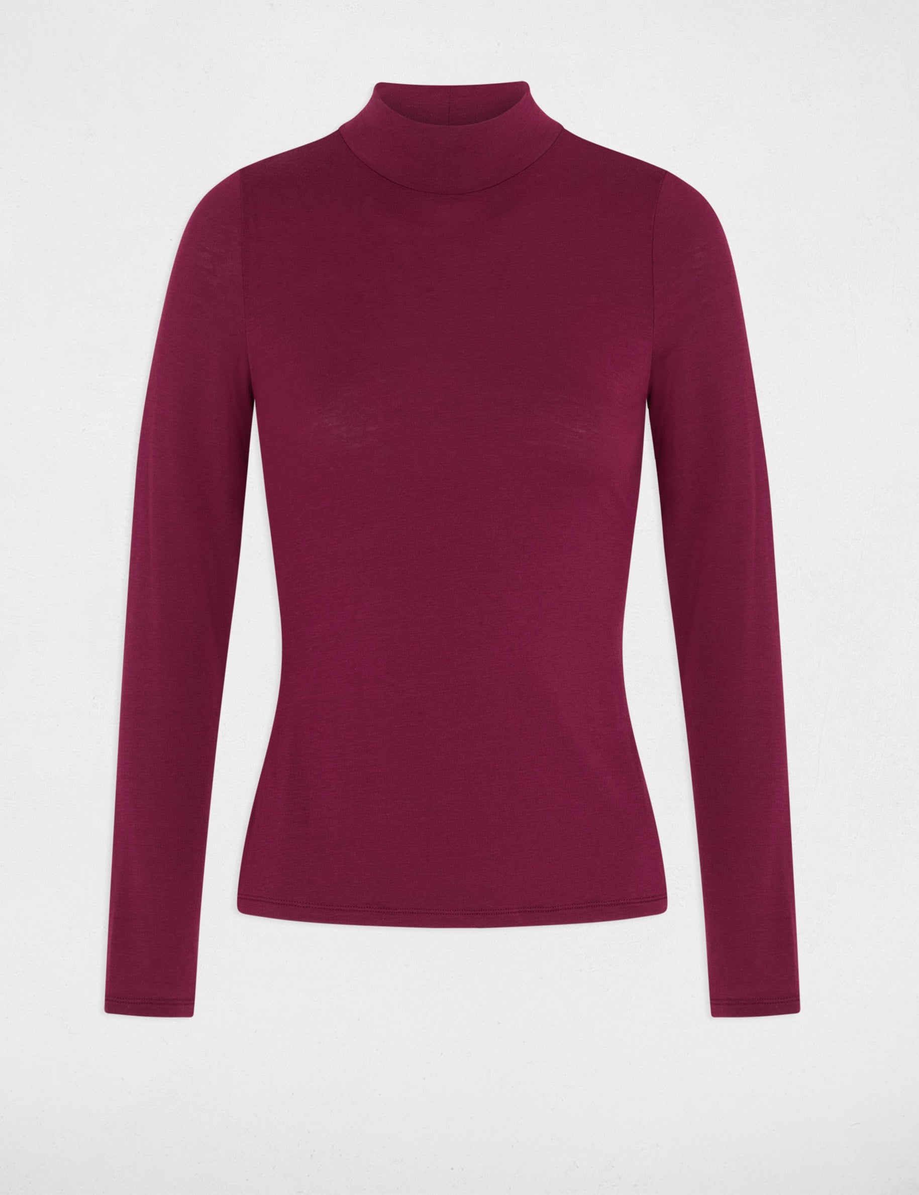 T-shirt col montant manches longues prune femme