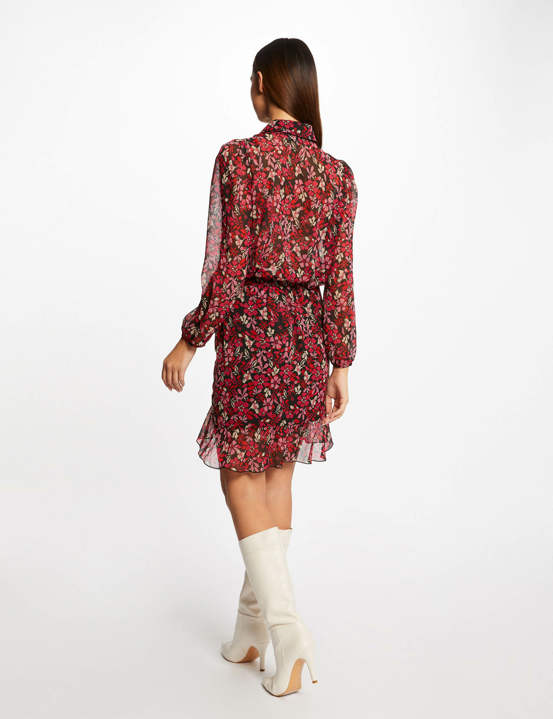 Jupe droite froncée imprimé floral multico femme