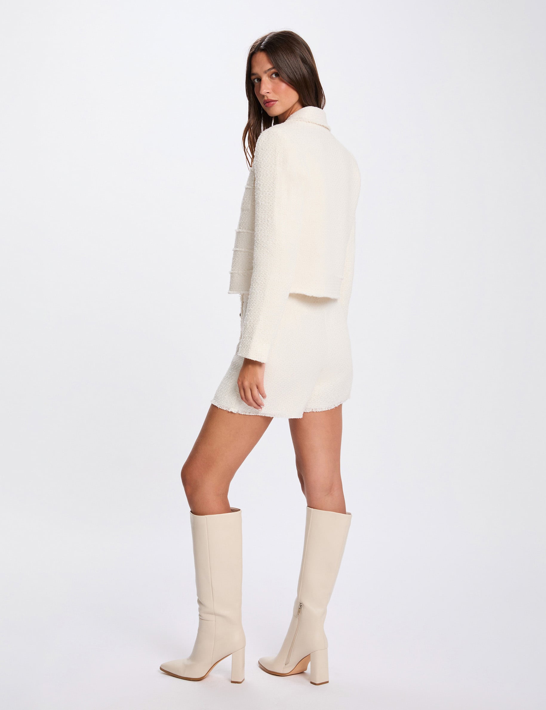 Veste ajust&eacute;e cropped ivoire femme