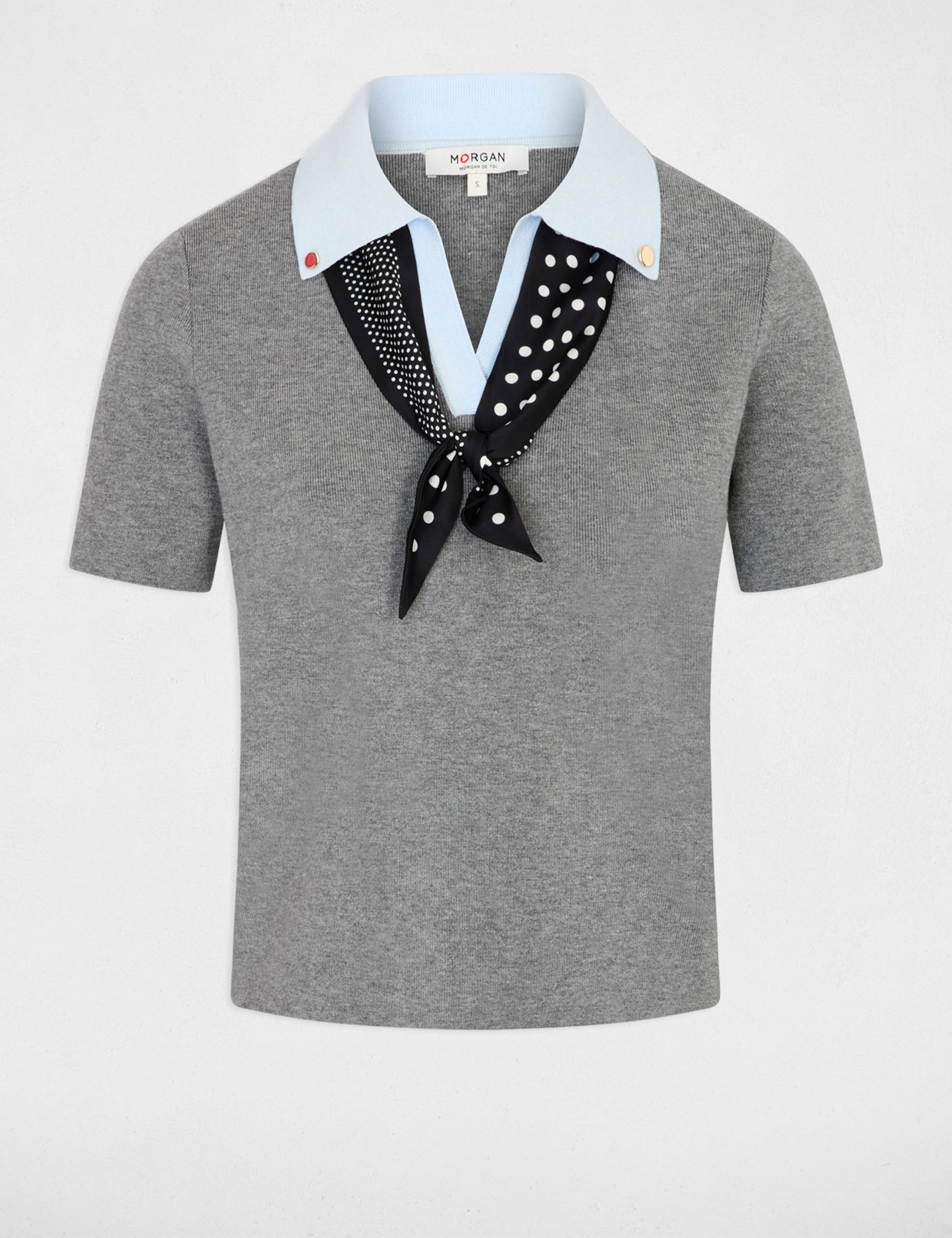 Top manches courtes col &agrave; revers gris clair femme