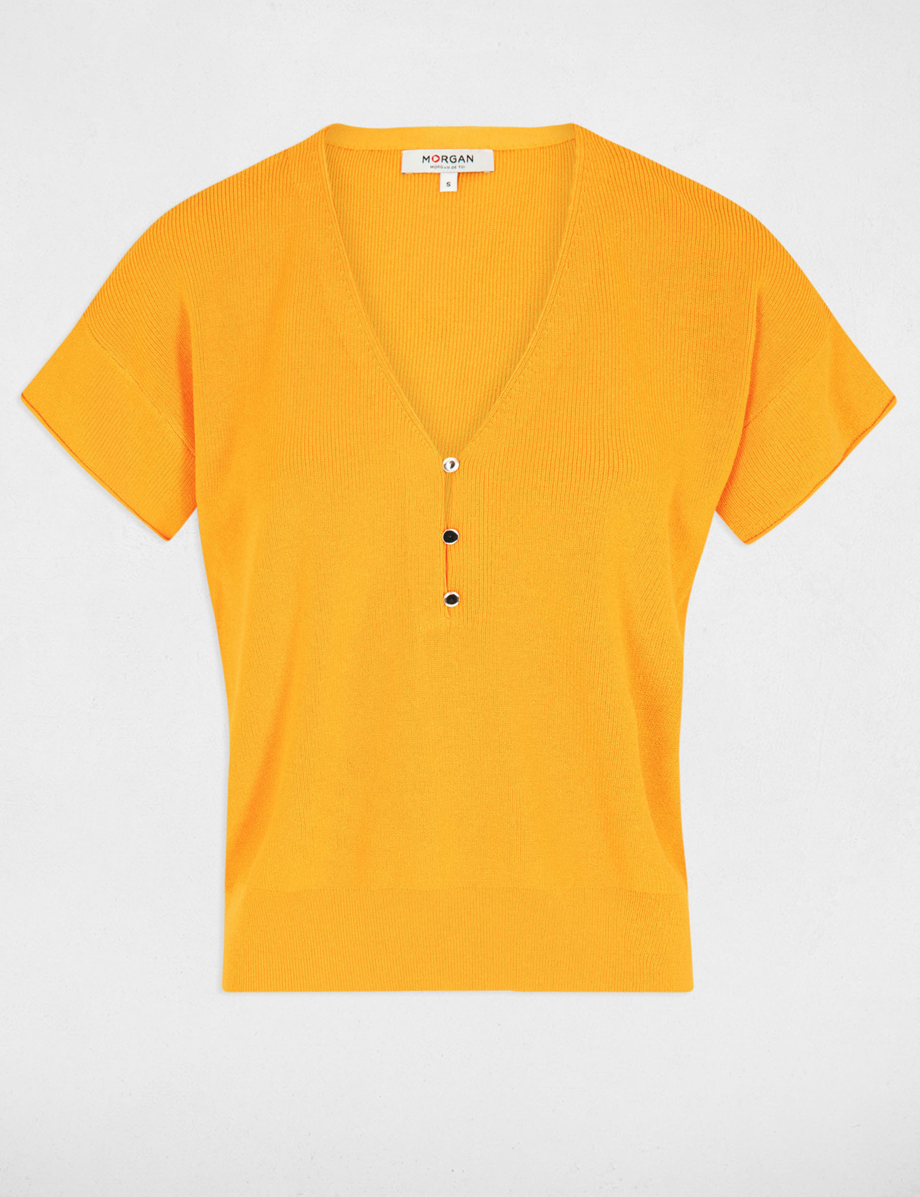 pull col en v manches courtes orange femme Pull col en V manches courtes orange femme