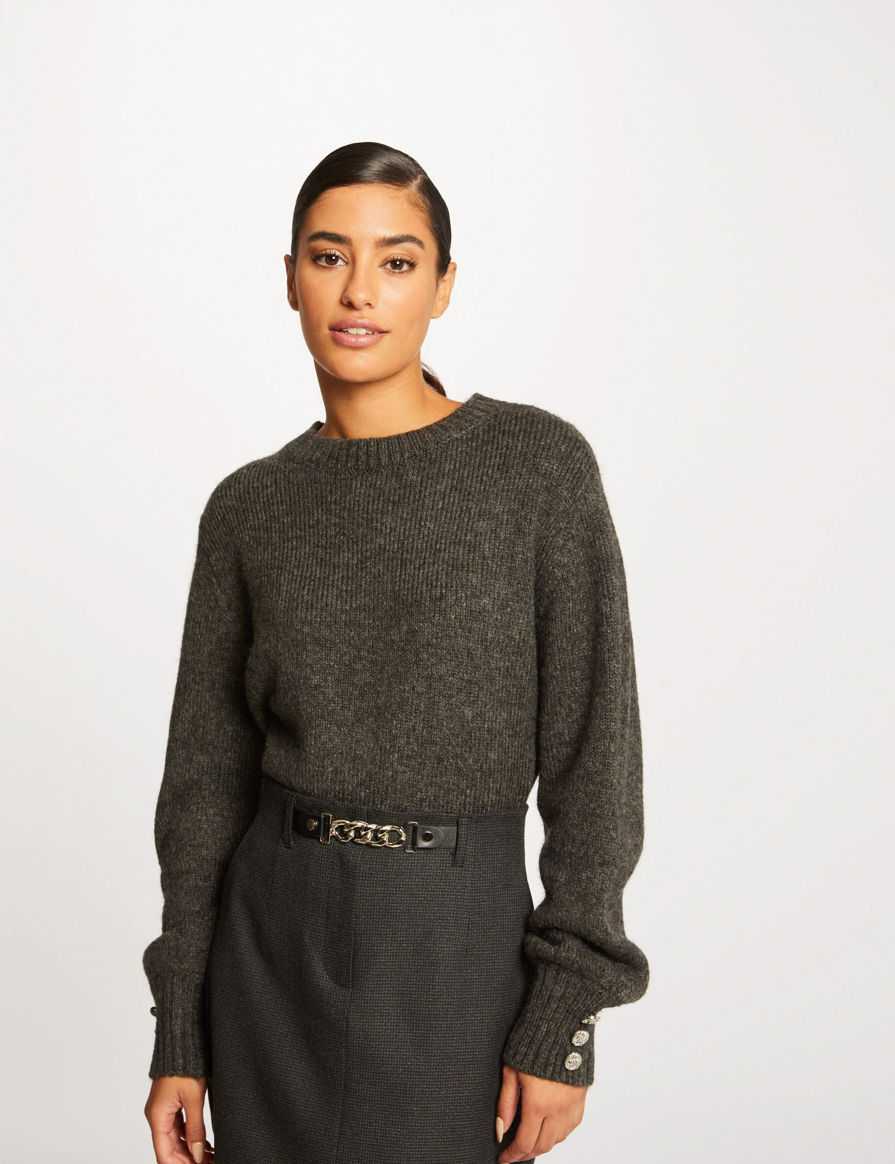 Pull manches longues à col rond gris anthracite femme Pull manches longues à col rond gris anthracite femme