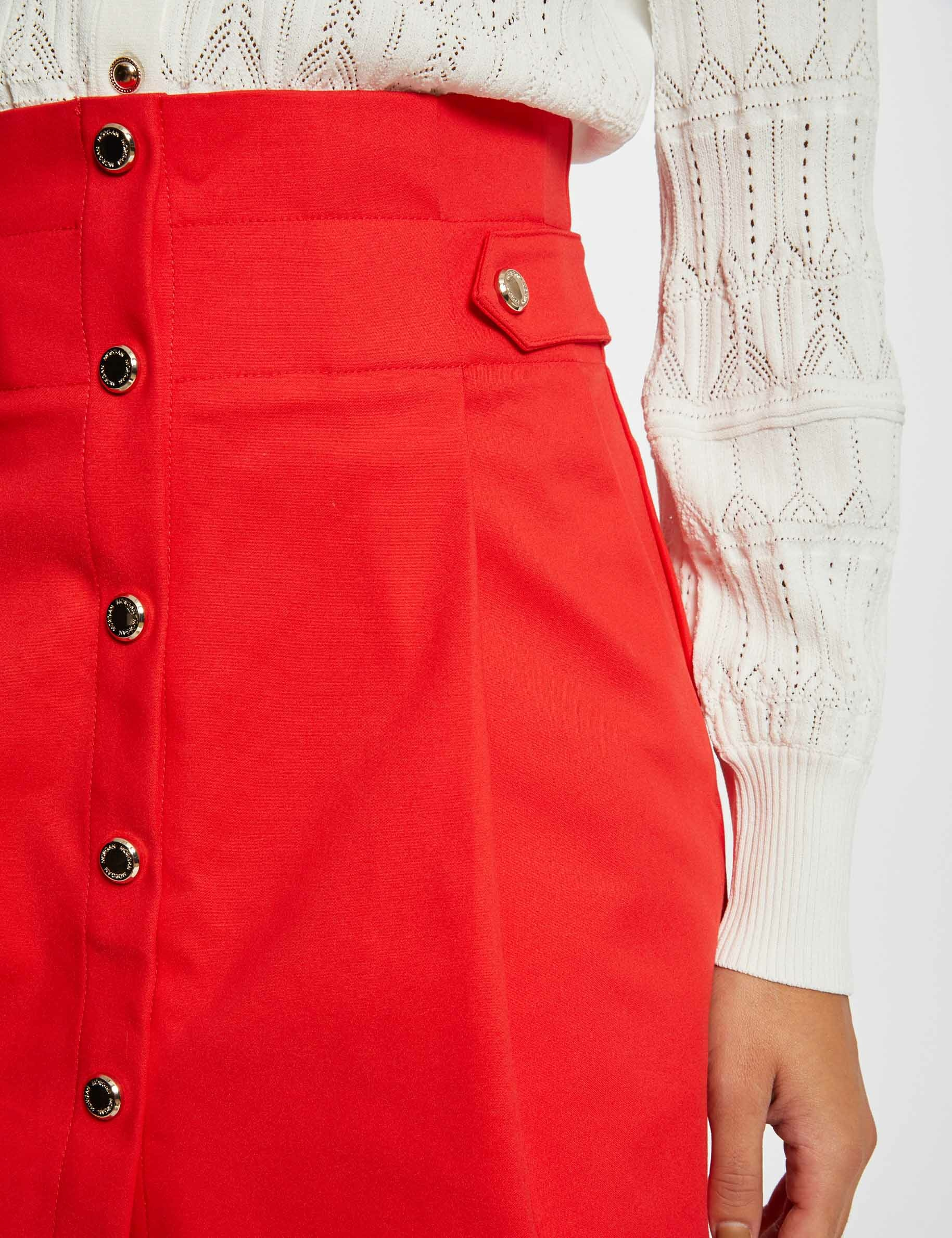 Jupe droite taille haute boutonnée rouge femme