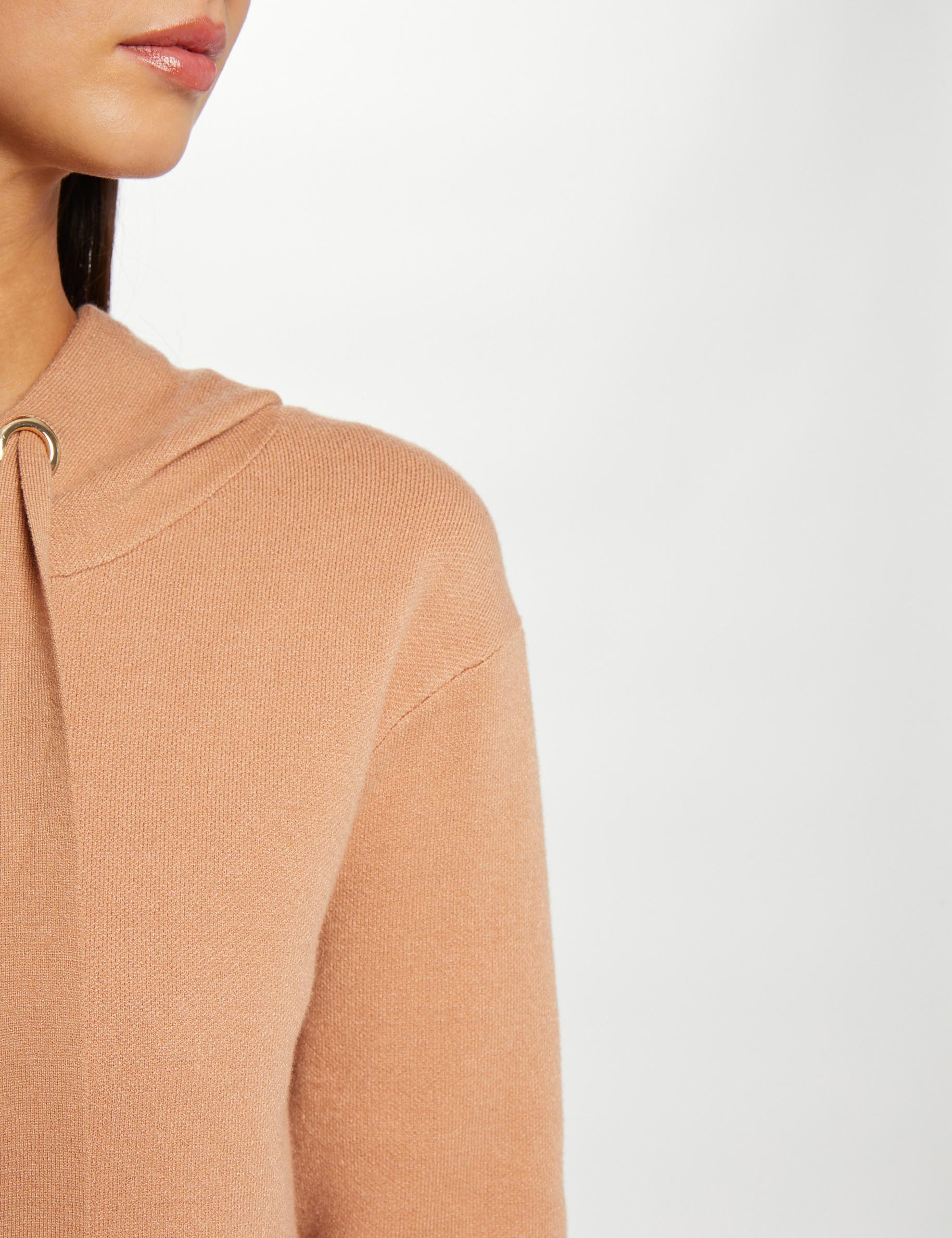 robe pull droite a capuche camel femme Robe pull droite à capuche camel femme