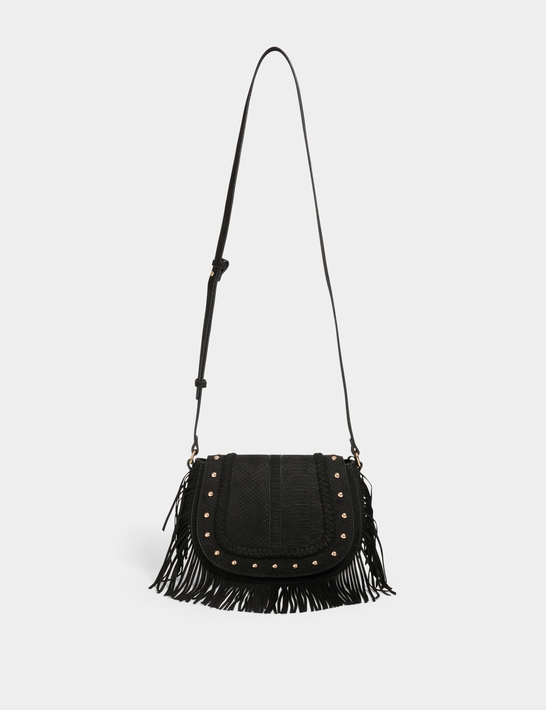 sac besace croco a franges noir femme Sac besace croco à franges noir femme