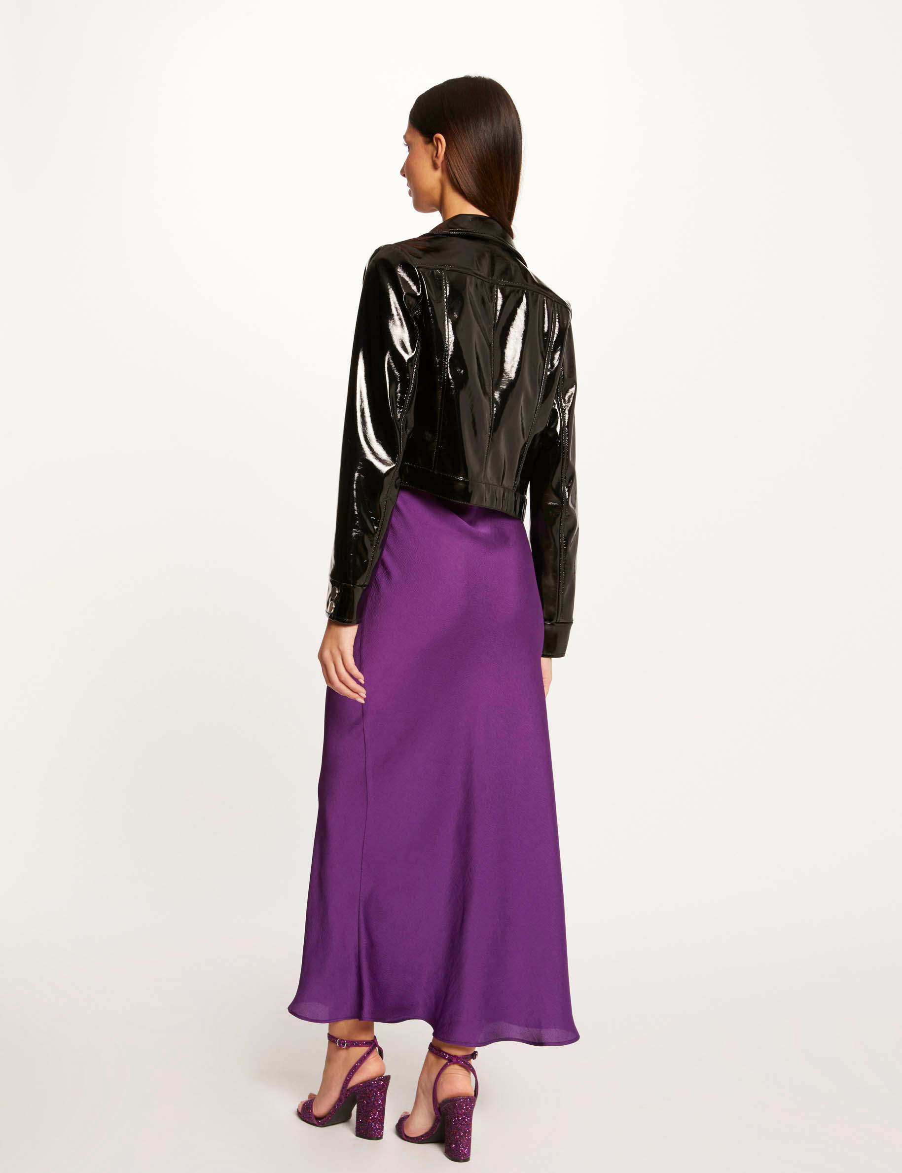 Blouson court droit aspect vinyle noir femme Blouson court droit aspect vinyle noir femme
