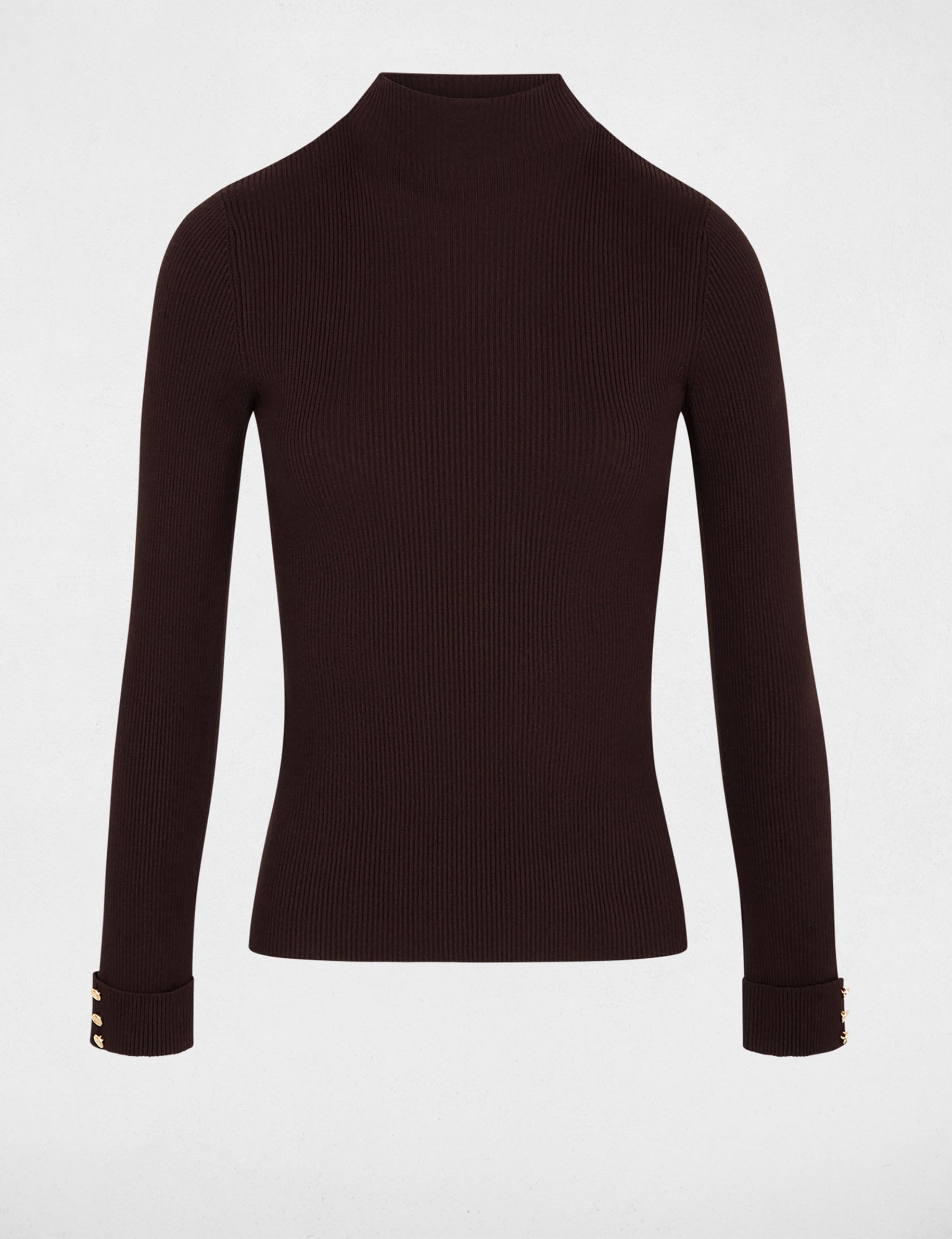 Pull col montant marron fonc&eacute; femme