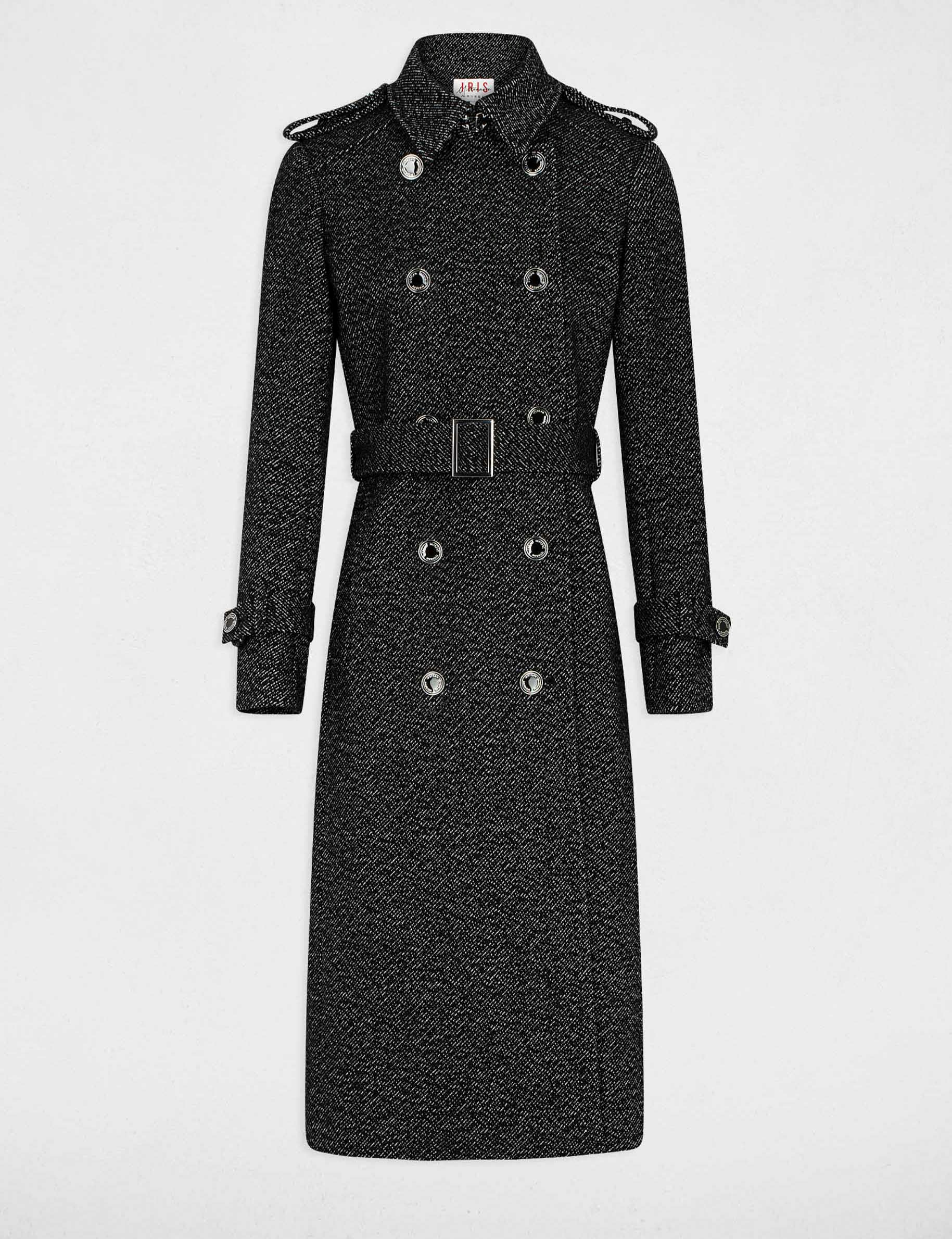 Manteau long ceinturé à boutons gris moyen femme