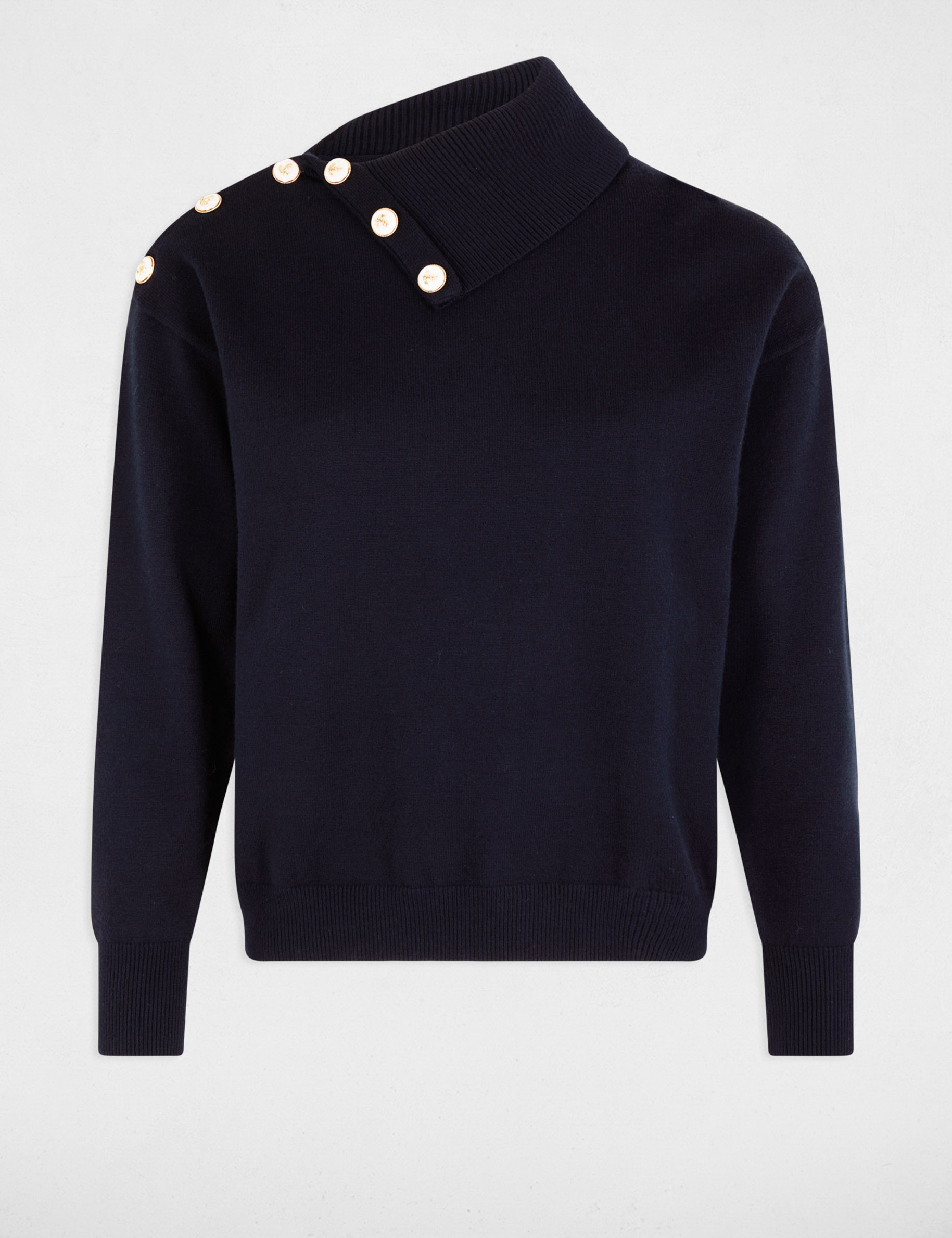 pull col a revers et boutons bleu marine femme Pull col à revers et boutons bleu marine femme