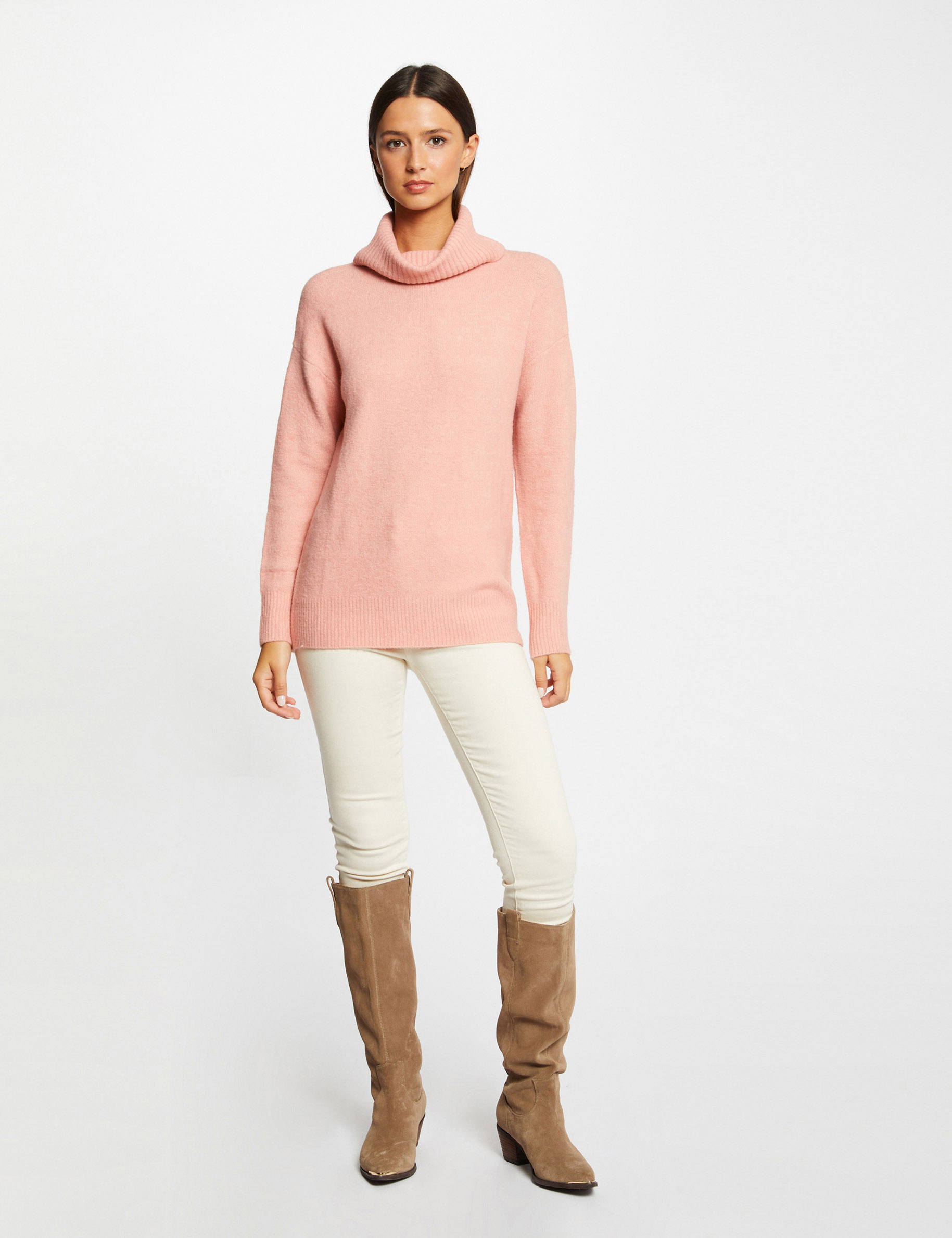 pull manches longues col roule corail femme Pull manches longues col roulé corail femme