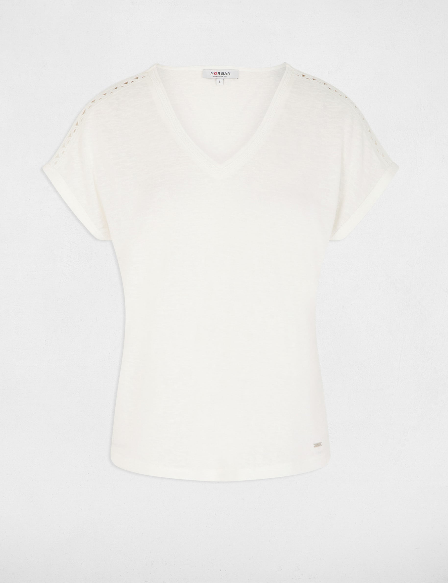 T-shirt col v manches courtes blanc femme