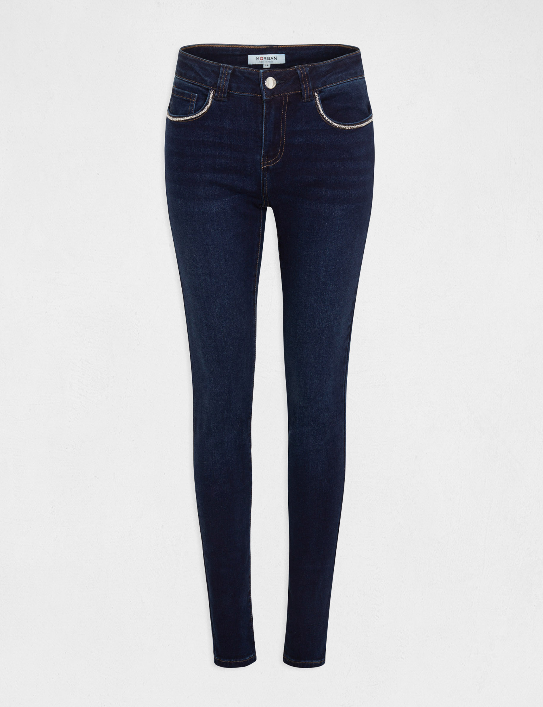 jeans slim avec details chaines jean brut femme Jeans slim avec détails chaînes jean brut femme