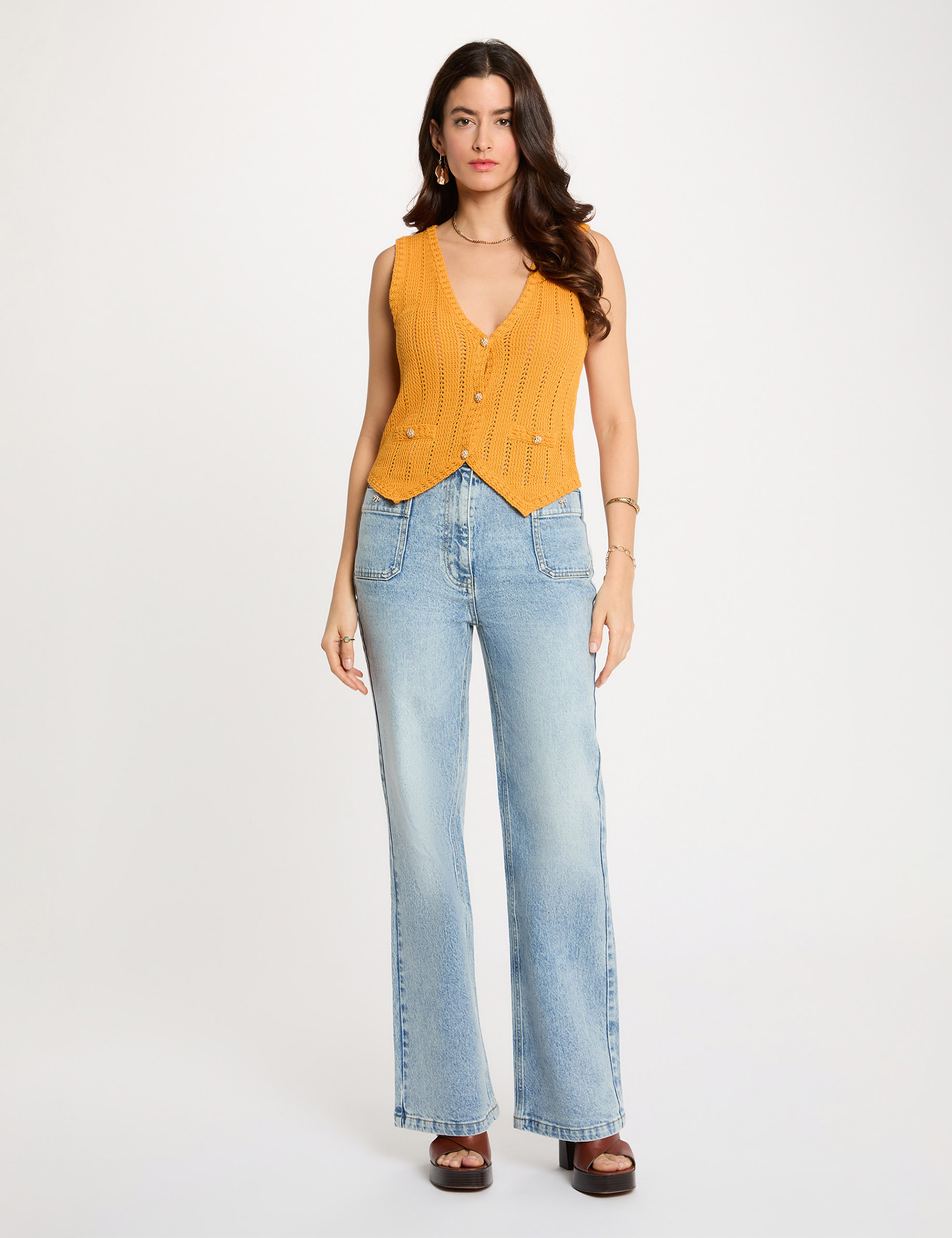 Gilet ajust&eacute; sans manches orange fonc&eacute; femme